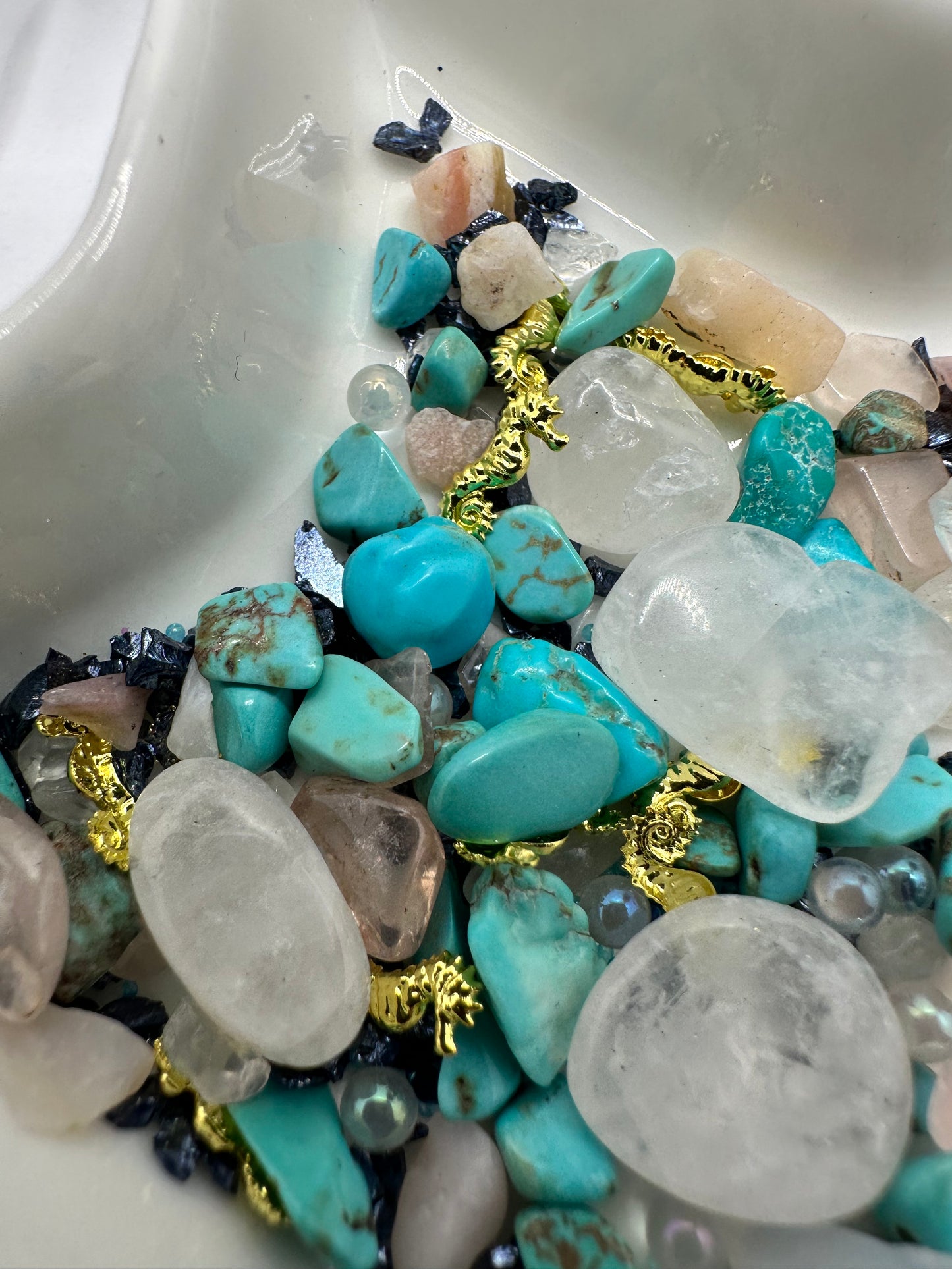 Beach bum filler, gold metal accents, glass chunks, gemstone chips, holo glass, gems crafting, resin supplies, art supply filler .5oz by Wt.