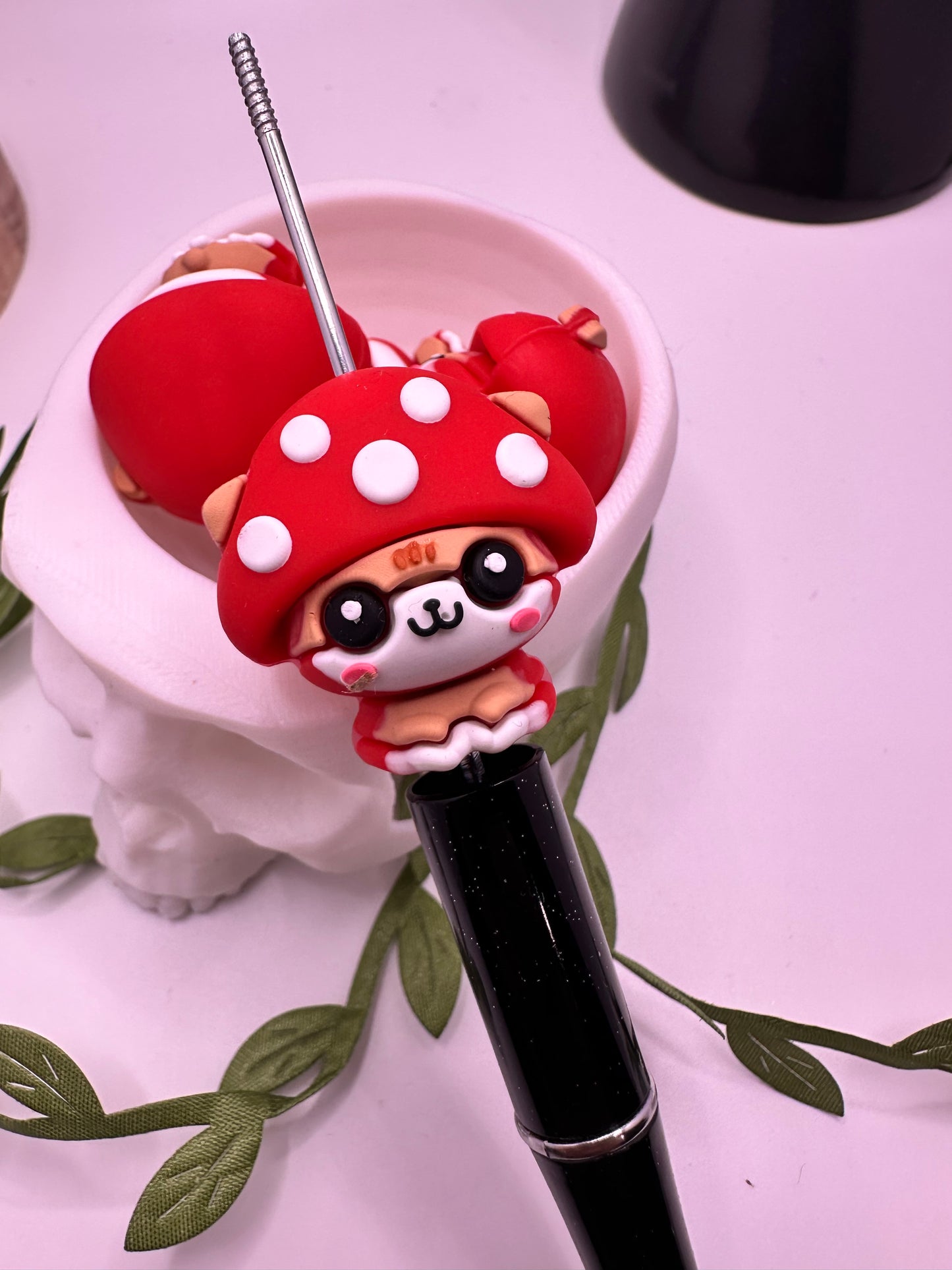 3D mushroom pet animal, cute silicone mushy bead, beads for pens, printed silicone bead, focal bead, 30.5mm