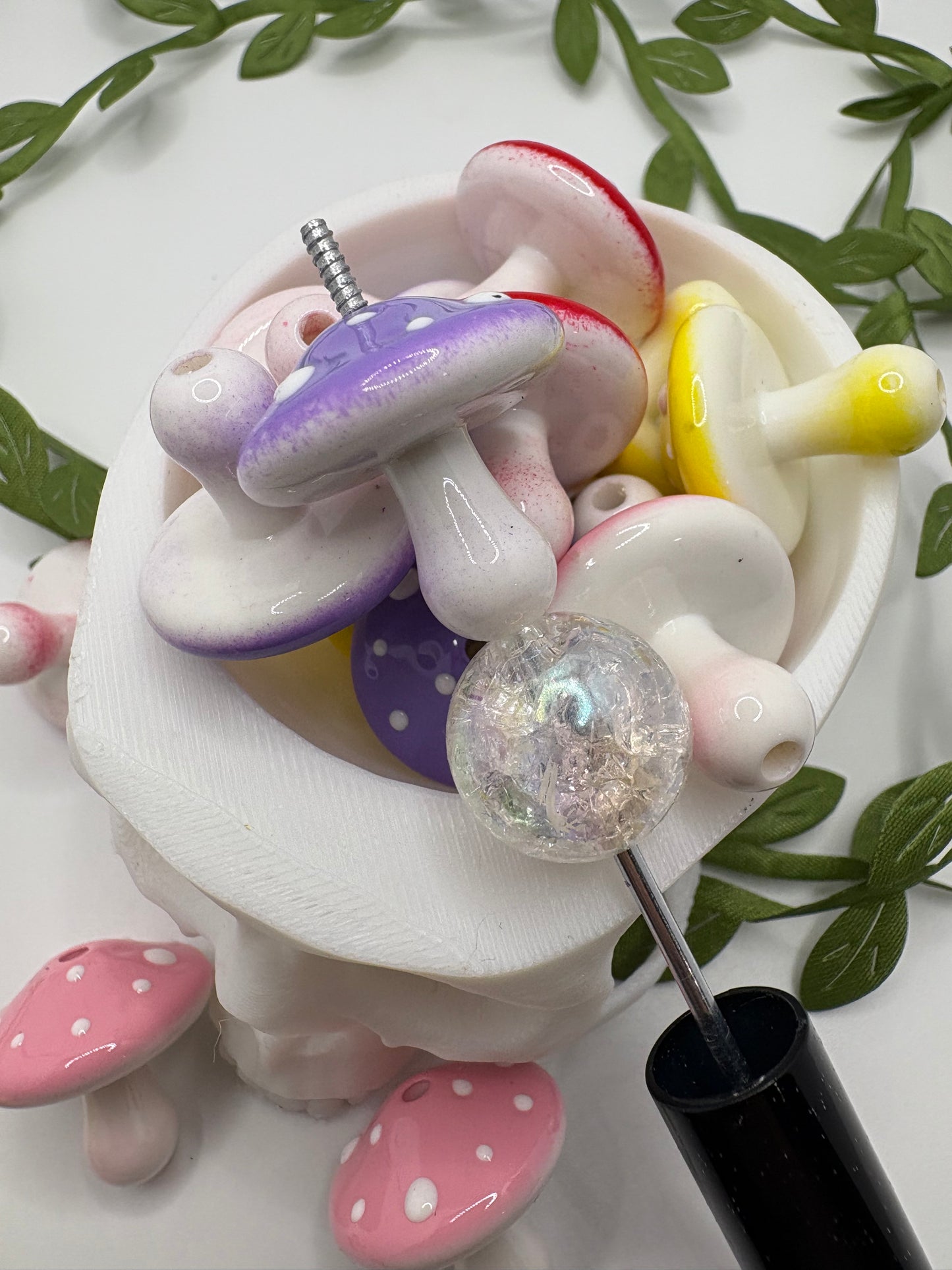 3D acrylic mushrooms, cute mushy bead, beads for pens, woodland mushroom, focal bead, crafting bead 22.5mm
