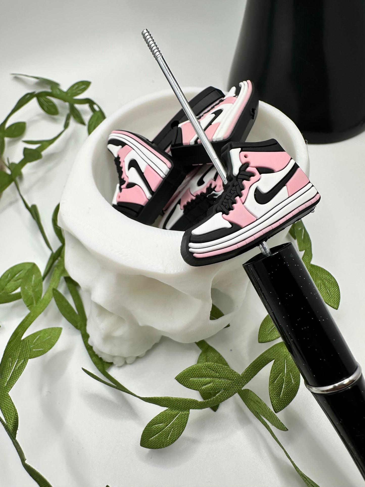 Pink and white sneaker, bead for pens, crafting beads, supplies, focal, supply bead, silicone focal, 1pc 35mm