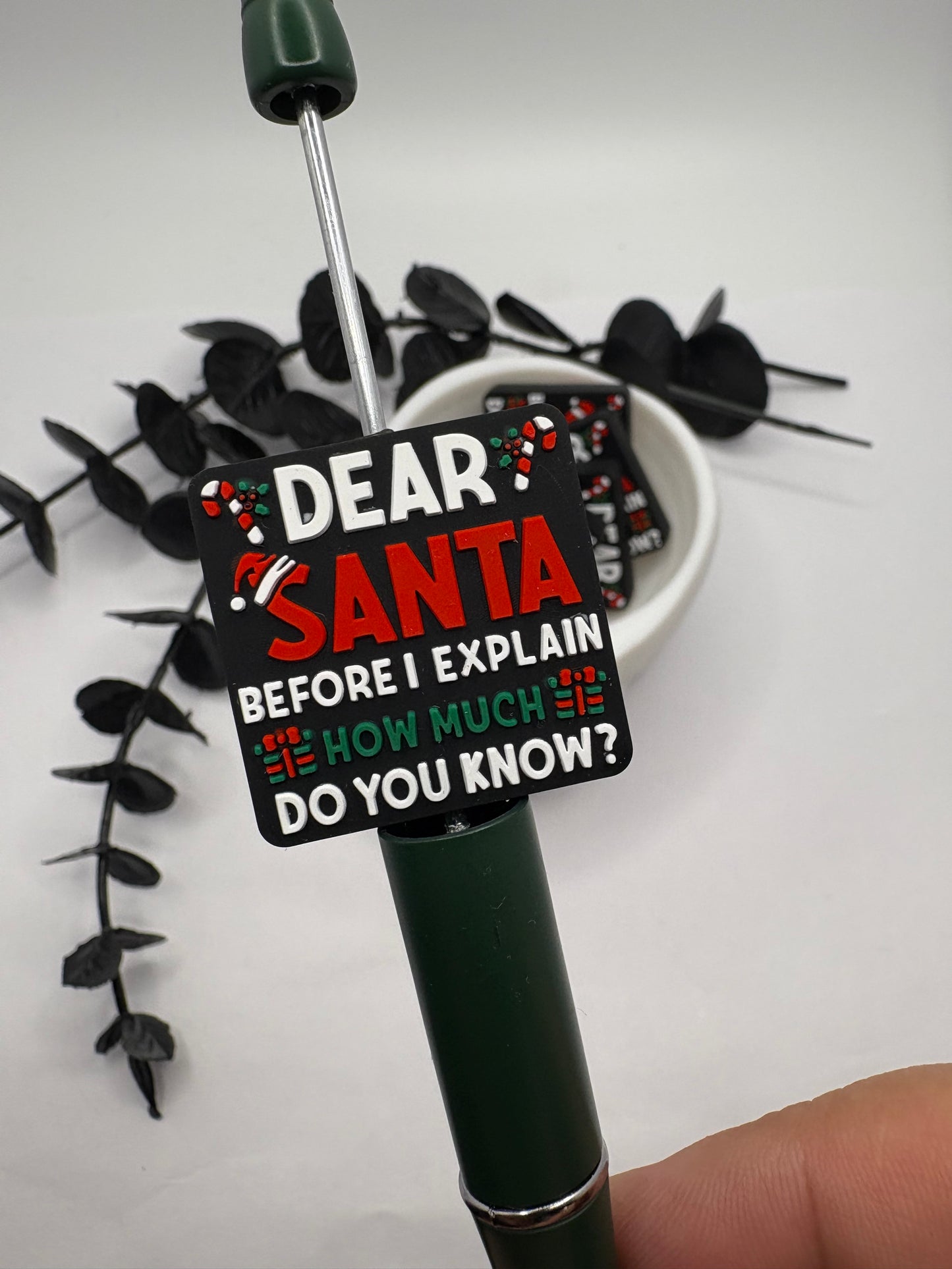 Santa Funny Bead, Silicone focal bead, cute bead for pens, double sided print 30mm, 1pc