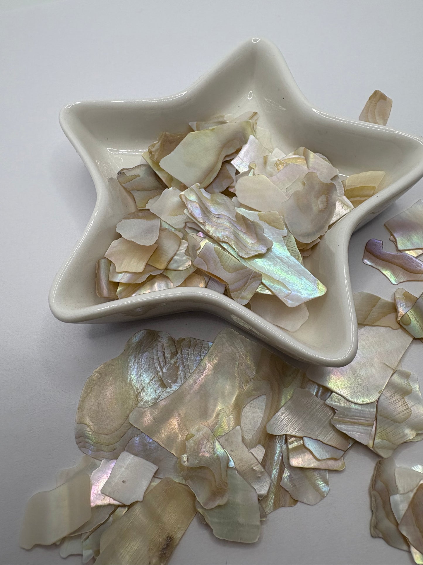 White mother pearl flake shell, shiny shell flake, resin fillers, candle making supplies .5oz by weight