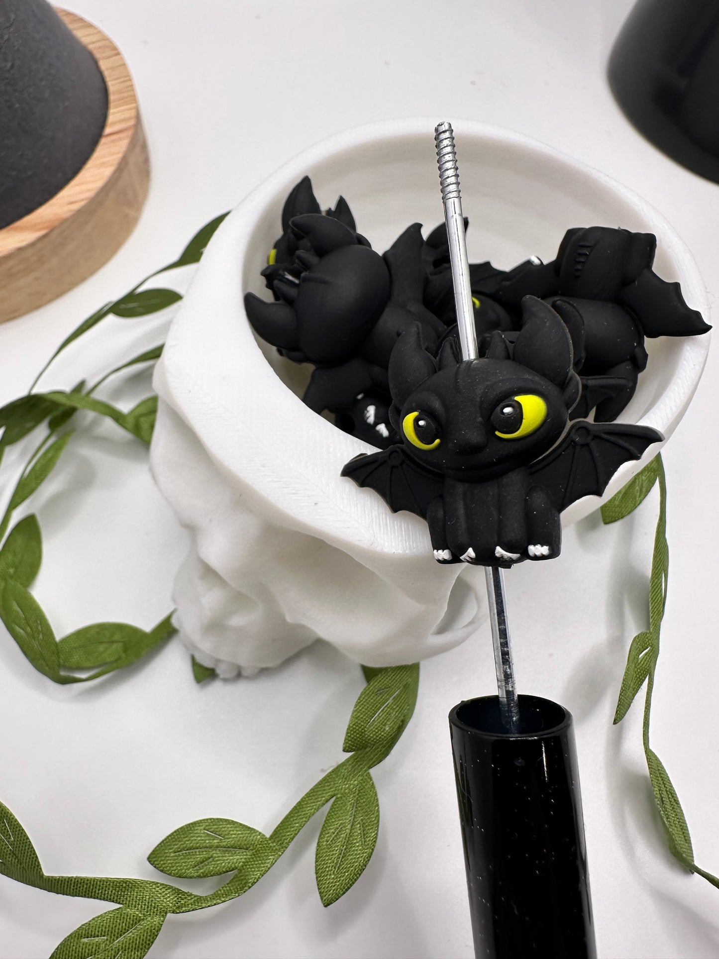 3D black dragon, cute silicone mushy bead, beads for pens, printed silicone bead, focal bead, 25.5mm