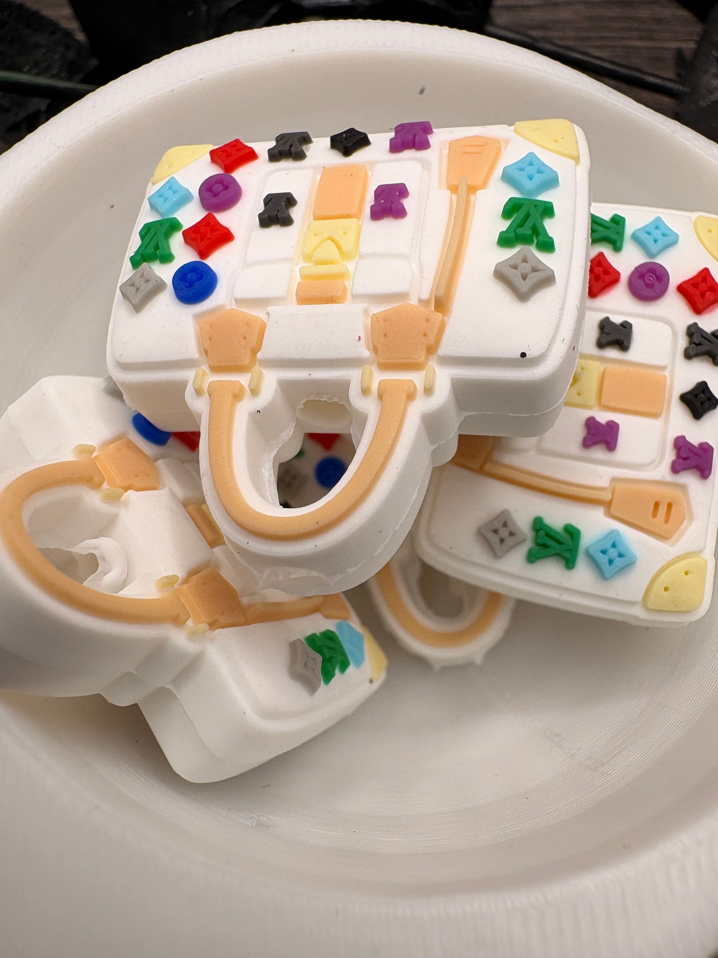 White Fancy LV bag colorful bead, Silicone focal, silicone bead for pens, crafting beads, supply focal, 30mm, 1pc