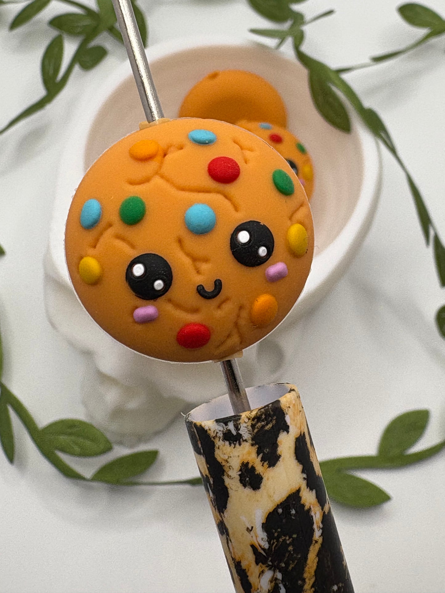 3D cookie, cute silicone bead, beads for pens, printed silicone bead, focal bead, 24mm, 1pc