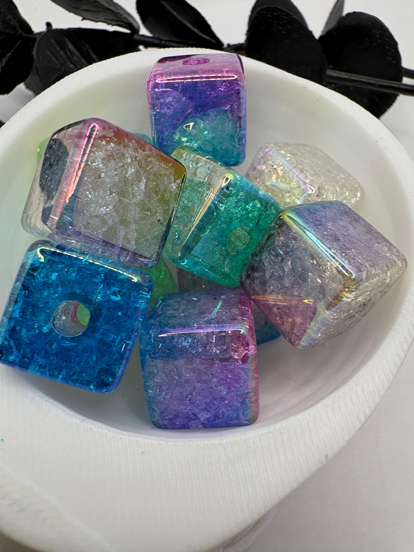 Duo Color Crackle Cube beads, acrylic 15mm beads for pens, beading supplies, bubblegum bead