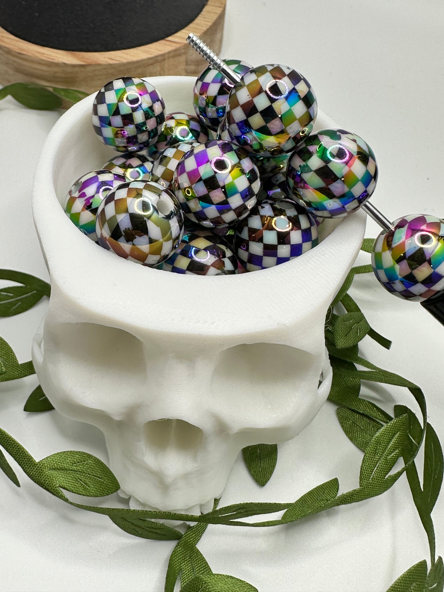 Holographic checkered bubblegum bead, acrylic 15.5mm beads for pens, beading supplies, beading, multicolored beads