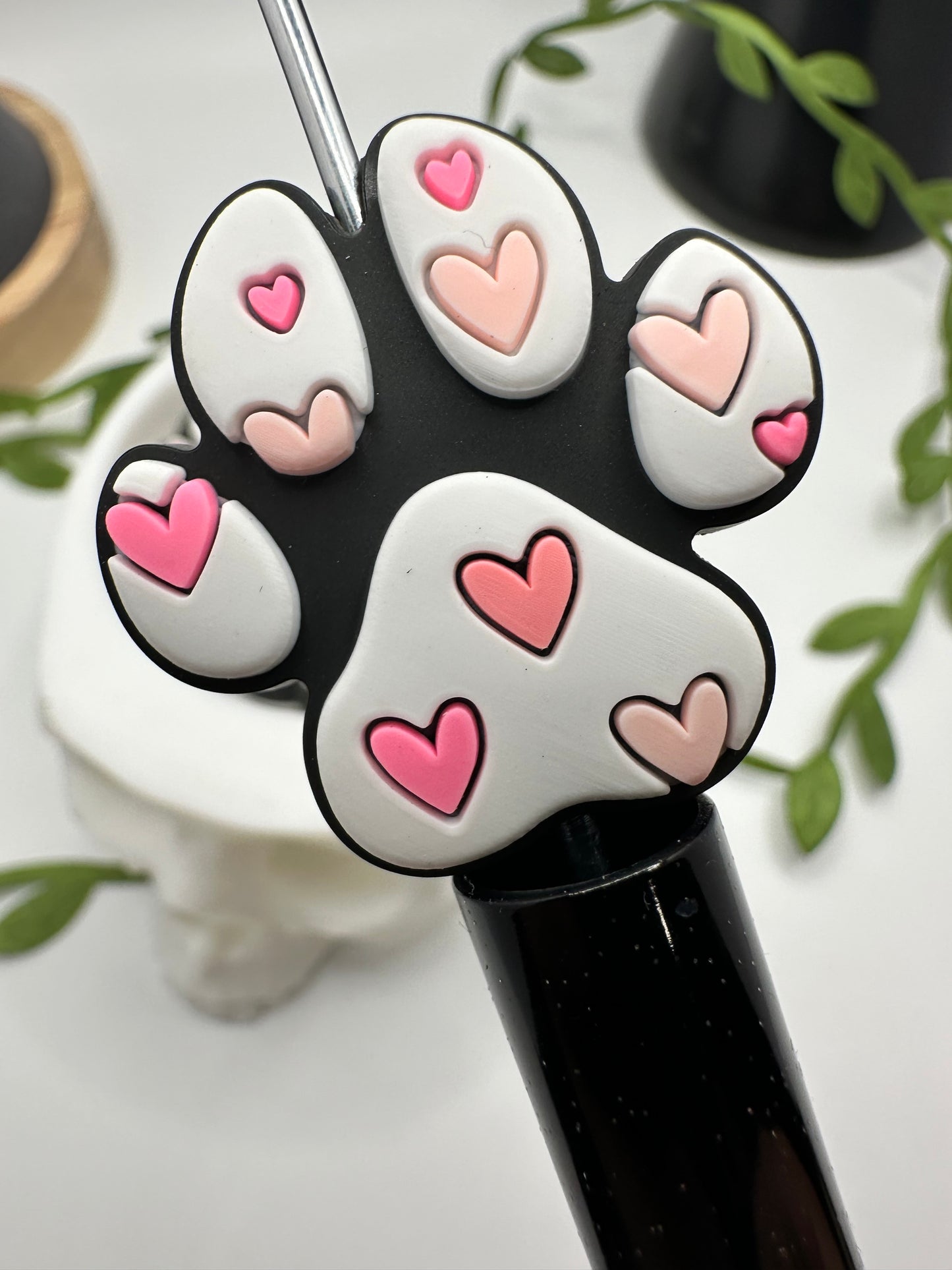 Heart paw print, bead for pens, crafting beads, supplies, focal, supply bead, silicone focal beadable items, 1pc, 28.5mm