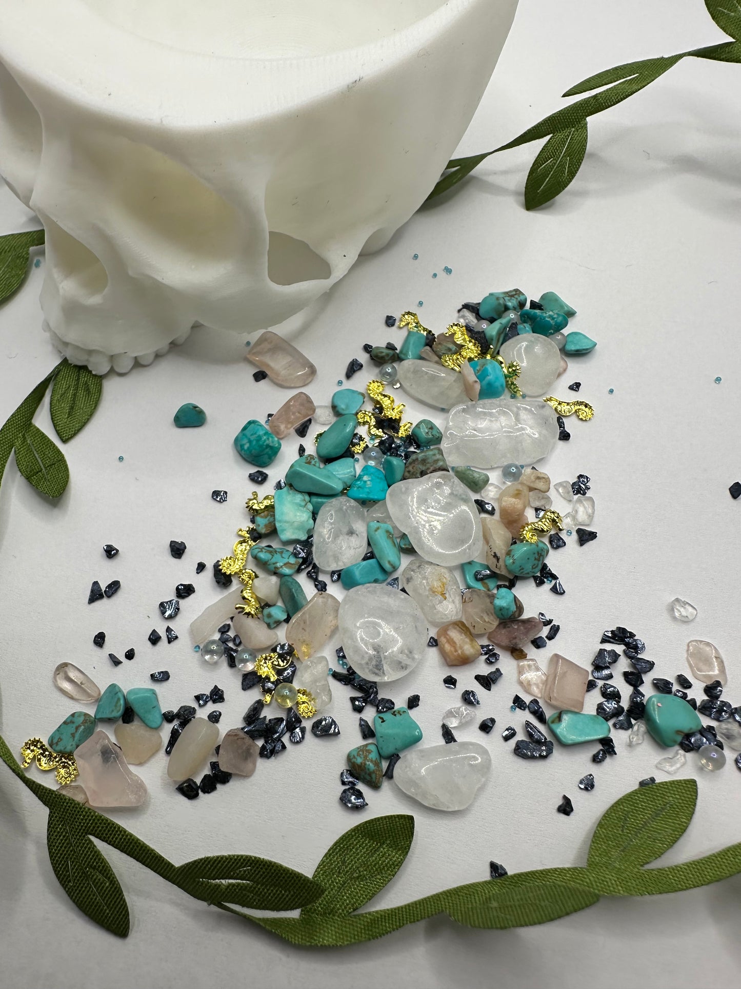 Beach bum filler, gold metal accents, glass chunks, gemstone chips, holo glass, gems crafting, resin supplies, art supply filler .5oz by Wt.