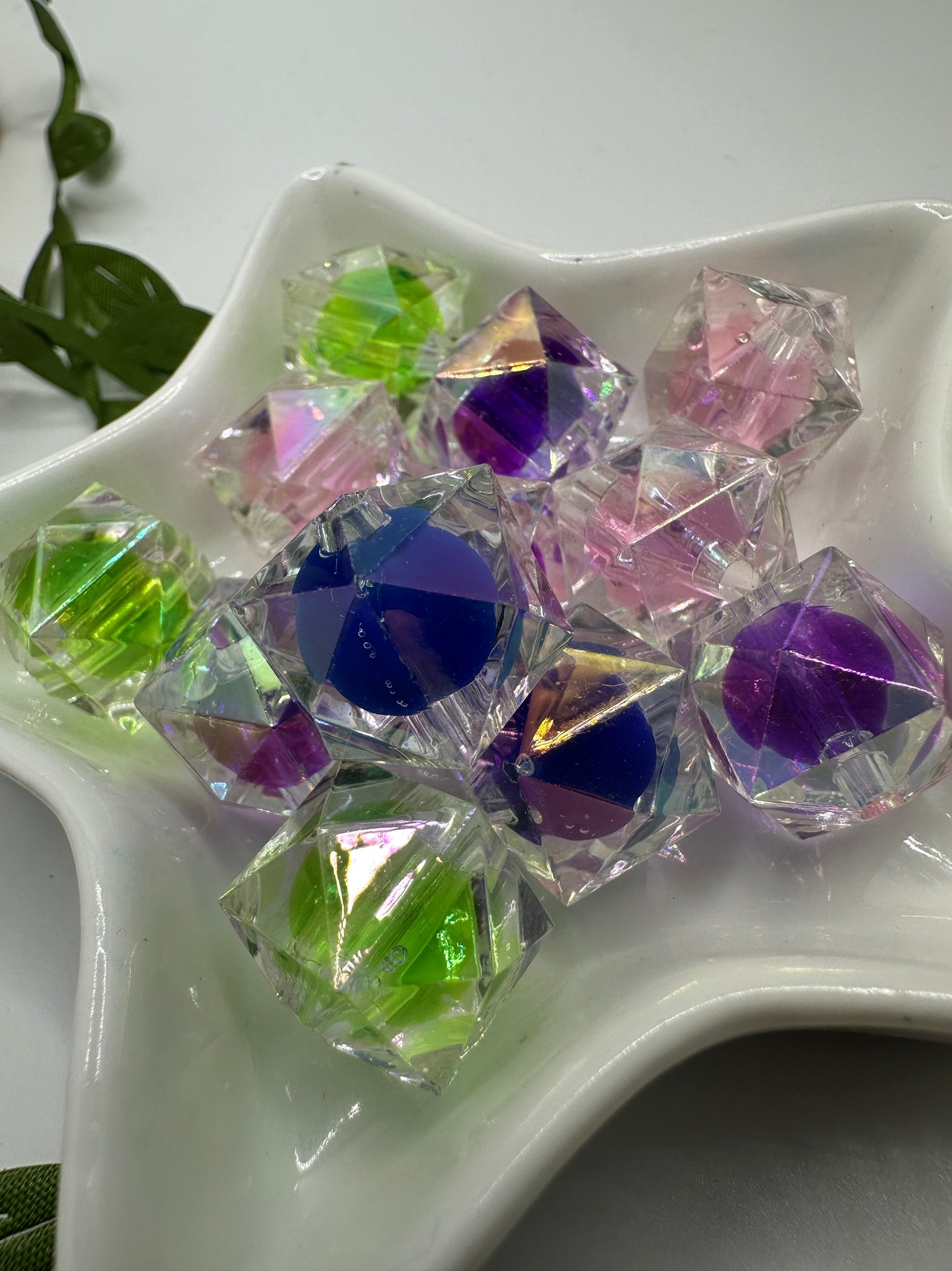 Double Hex style 1, acrylic 15mm beads for pens, beading supplies, bubblegum beads, holo beads, beading, multicolored iridescent bead