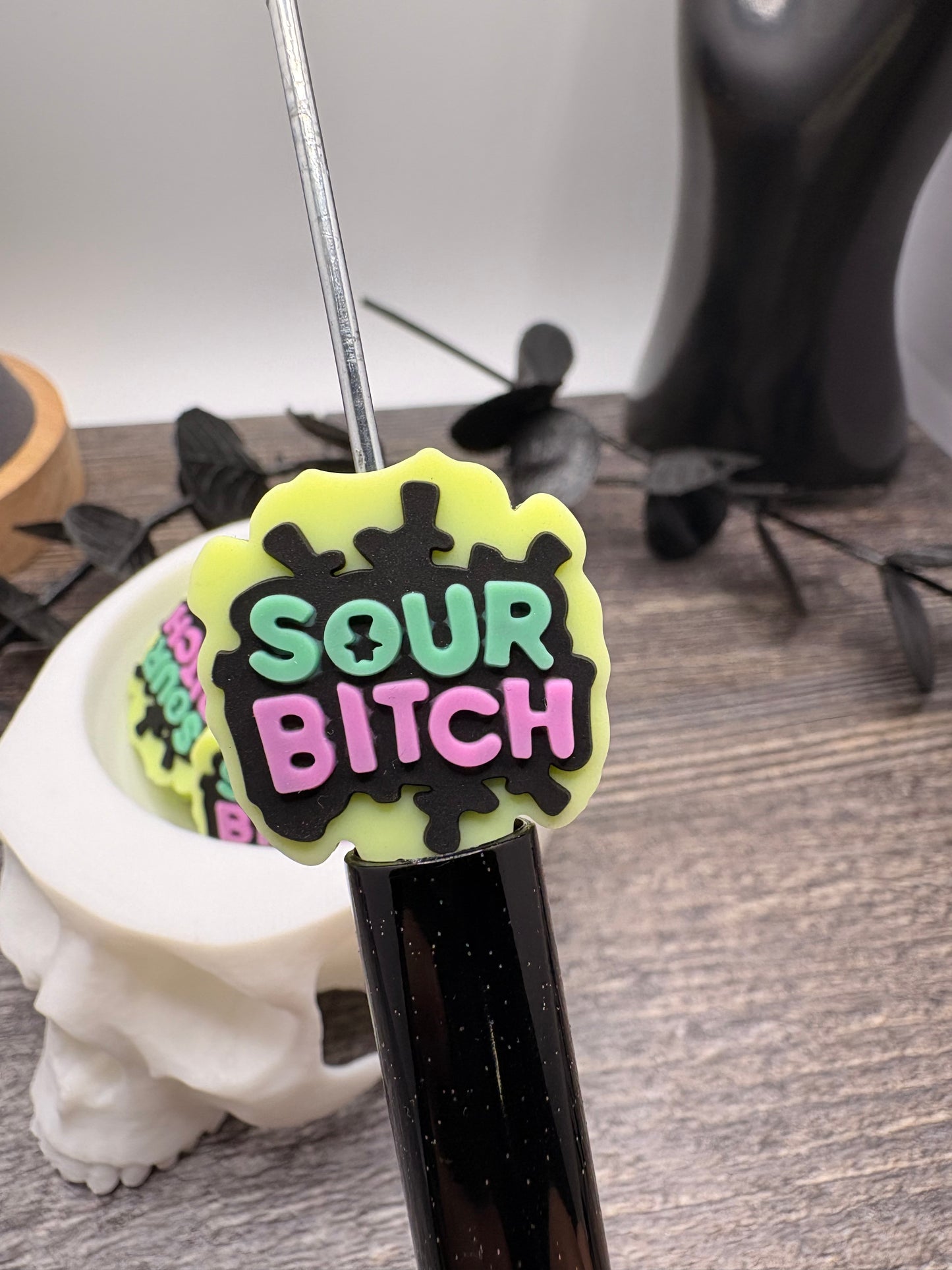 Sour humor pen bead colorful, crafting beads, supplies, focal, silicone supply bead, silicone focal for beadable items, 24mm