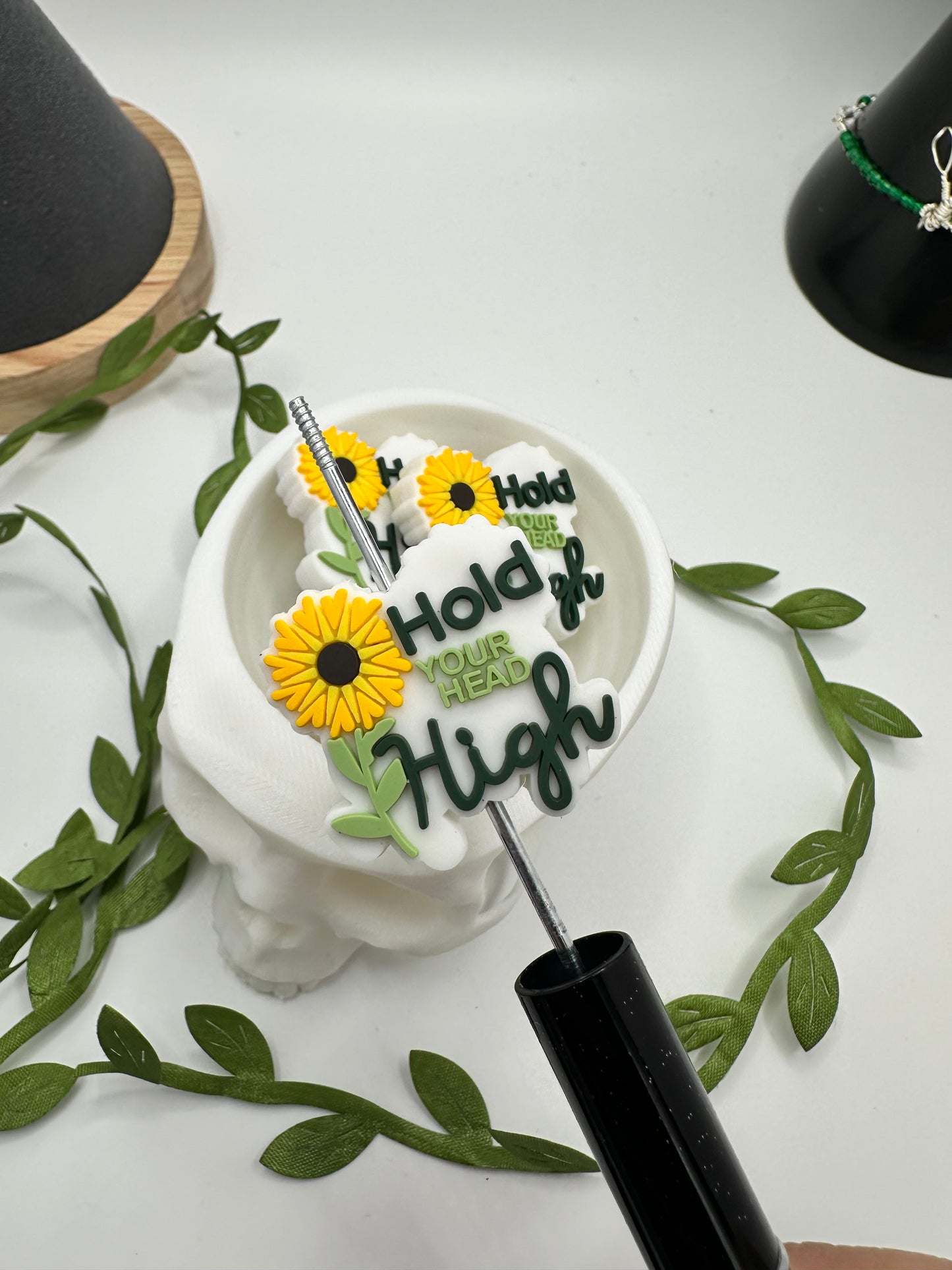 Hold your head high bead, Silicone focal bead, bead for beadable items, bead double sided, single bead 29mm