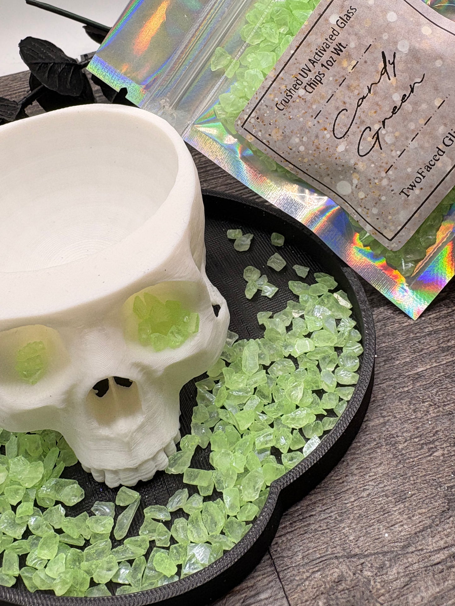 Candy Green: UV Activated Crushed glass 1oz Wt. Not edible