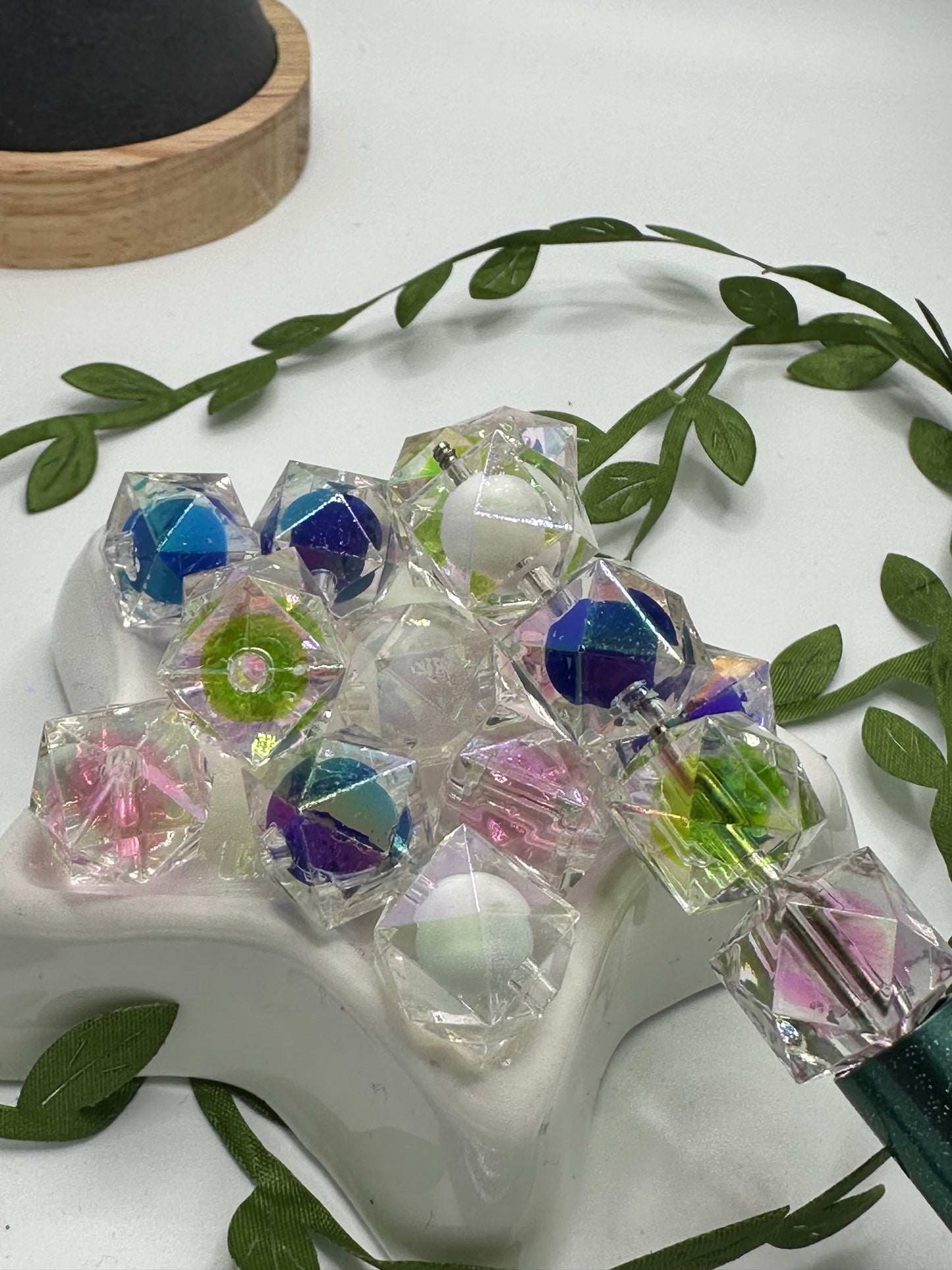 Double Hex style 2, acrylic 15mm beads for pens, beading supplies, bubblegum beads, holo beads, beading, multicolored iridescent bead