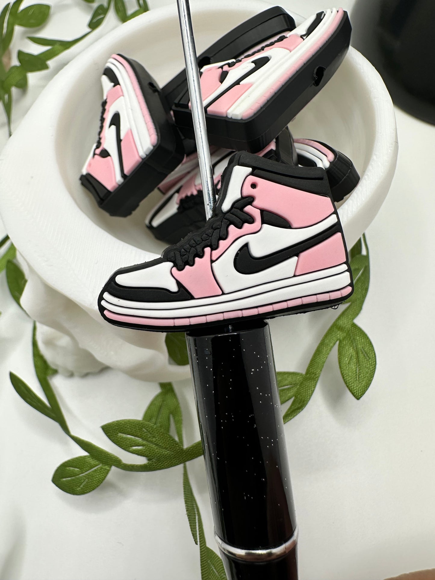 Pink and white sneaker, bead for pens, crafting beads, supplies, focal, supply bead, silicone focal, 1pc 35mm