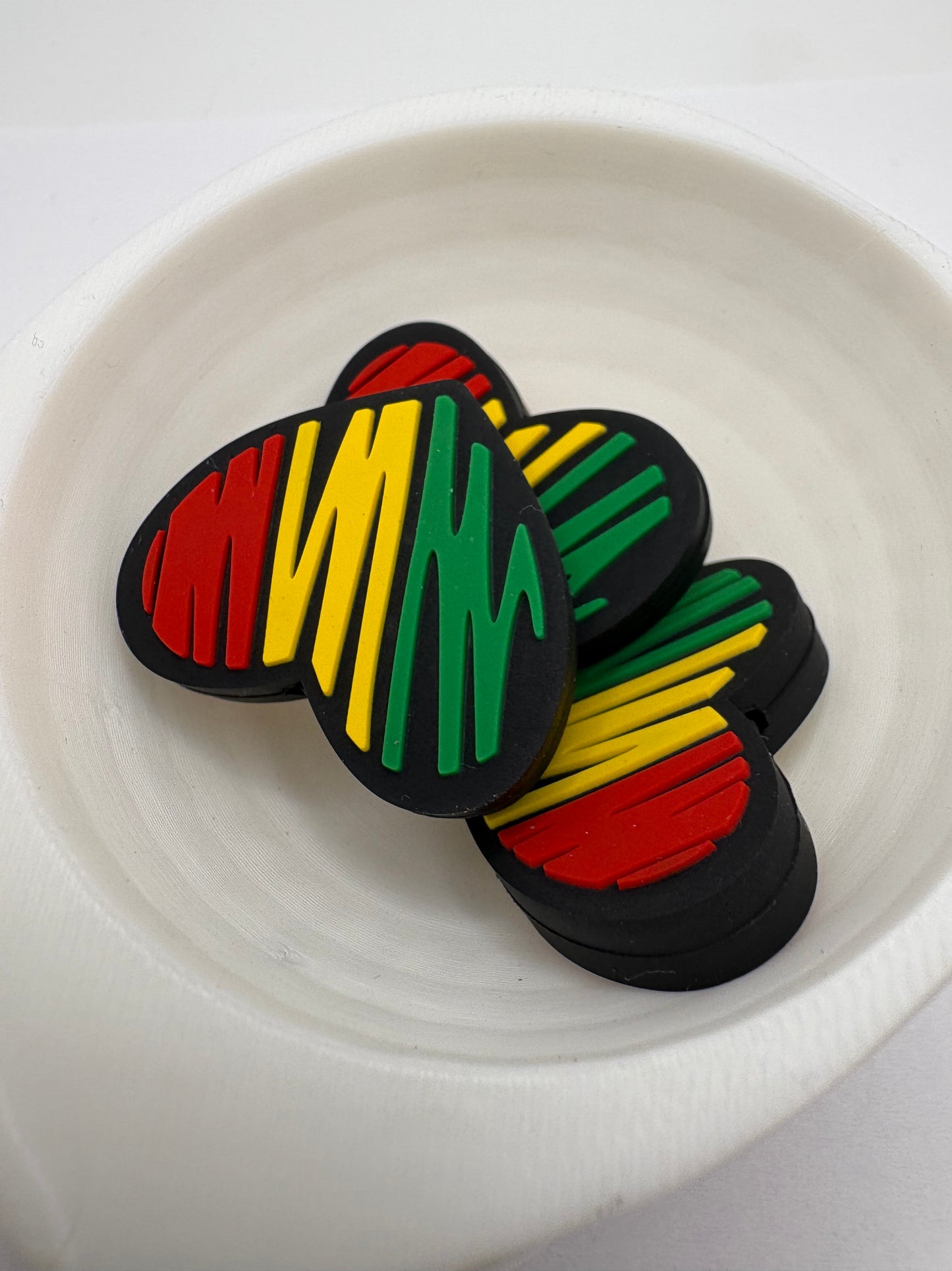 Rasta Love heart, Silicone focal bead, cute bead for pens, double sided print 25mm, 1pc