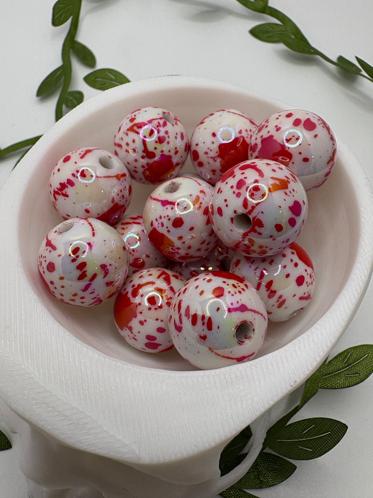 Red Splattered UV bubblegum bead, acrylic 16mm beads for pens, beading supplies, bubblegum beads, holo beads, beading, blood-splattered