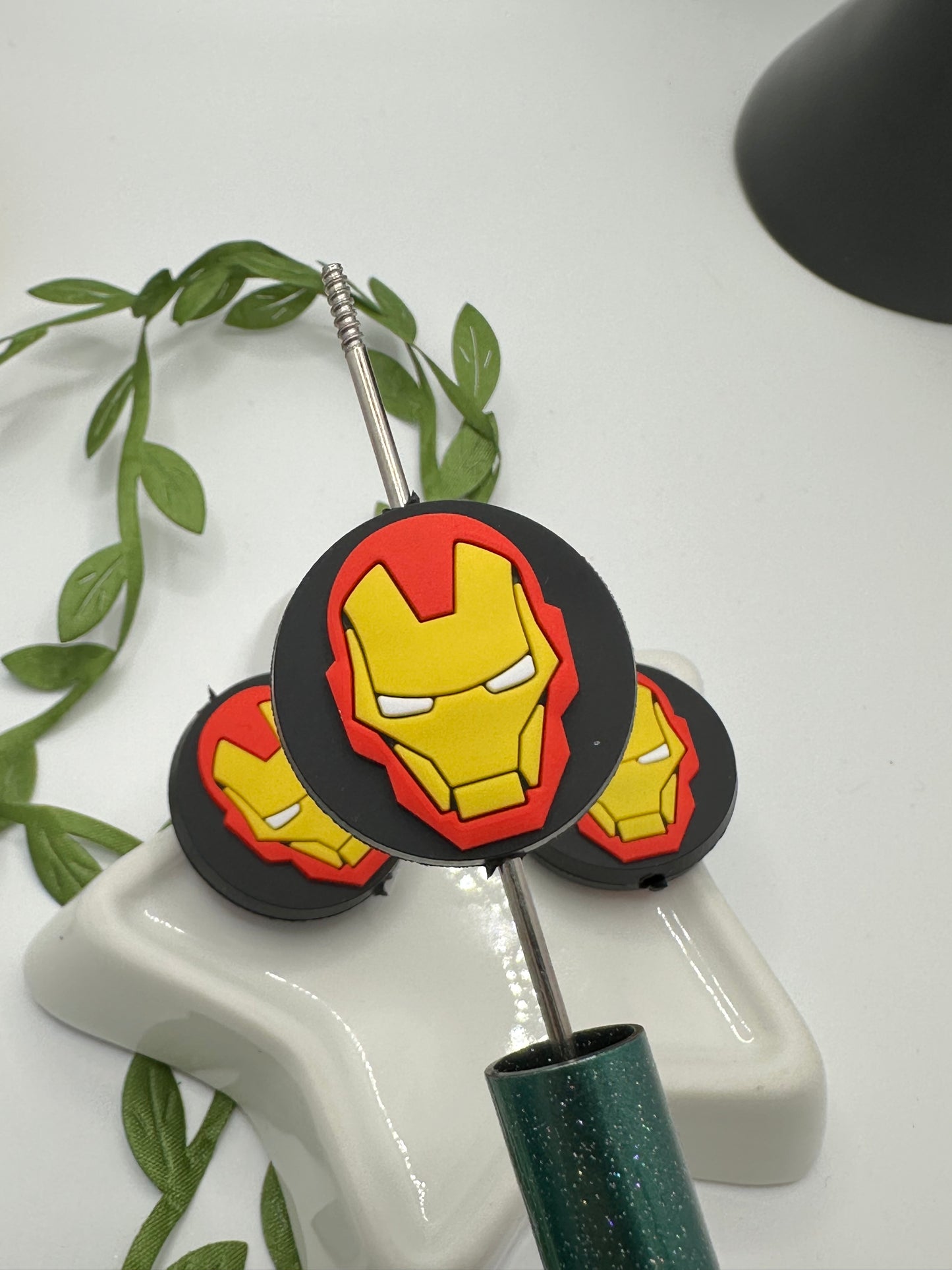 Comic super hero iron guy Bead, Silicone focal bead, cute bead for pens, bead for beadable items, bead double sided silicone bead 14mm
