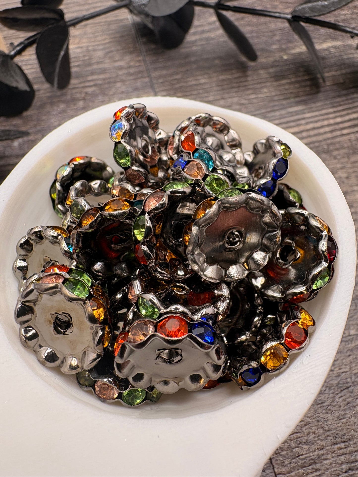 Multicolor Gunmetal Rhinestone bead spacer, 15mm, 10pc