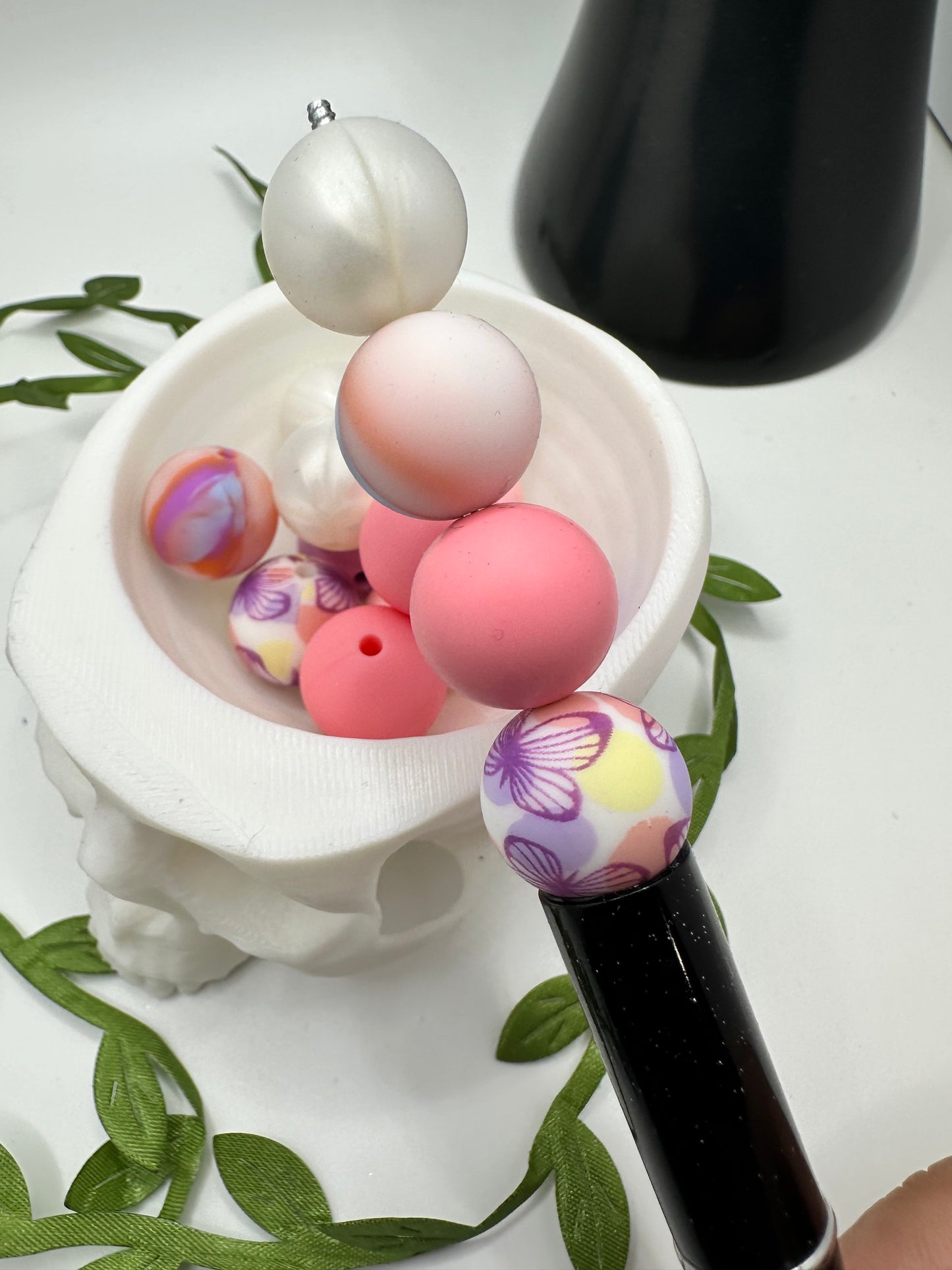 Silicone mixed printed bead, 15mm beads for pens, beading supplies, beading, Spring Passion 10pc mix