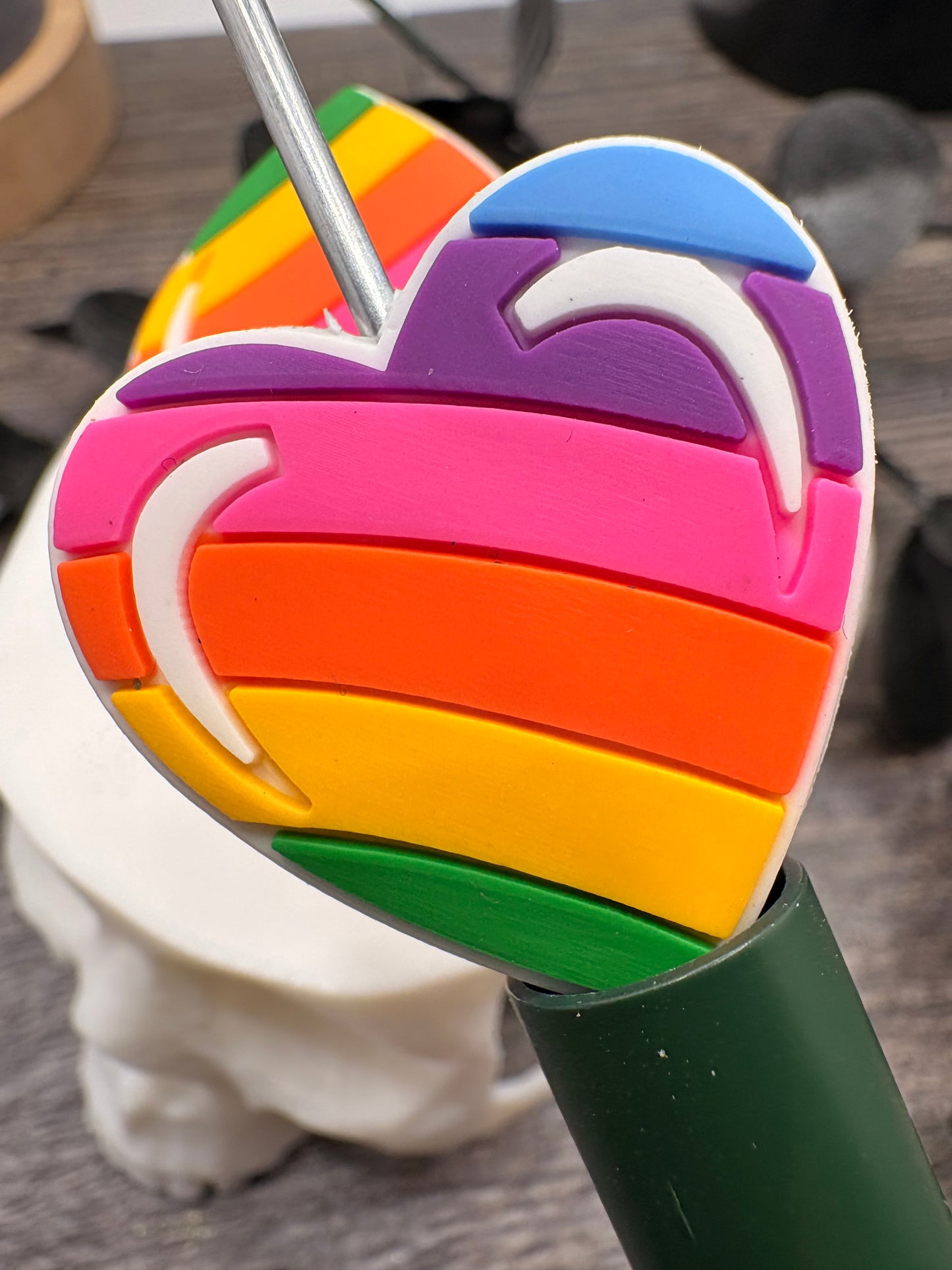 Rainbow Heart: Funny Silicone Focal Bead, 1pc 29mm