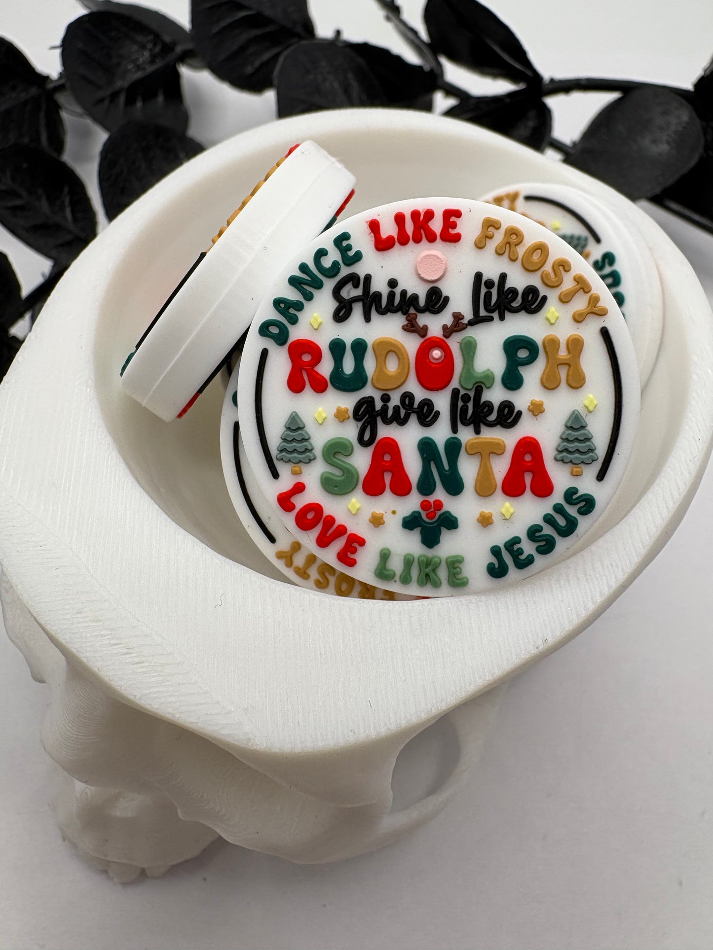 Christmas spirit Bead, Silicone focal bead, cute bead for pens, double sided print 31mm, 1pc