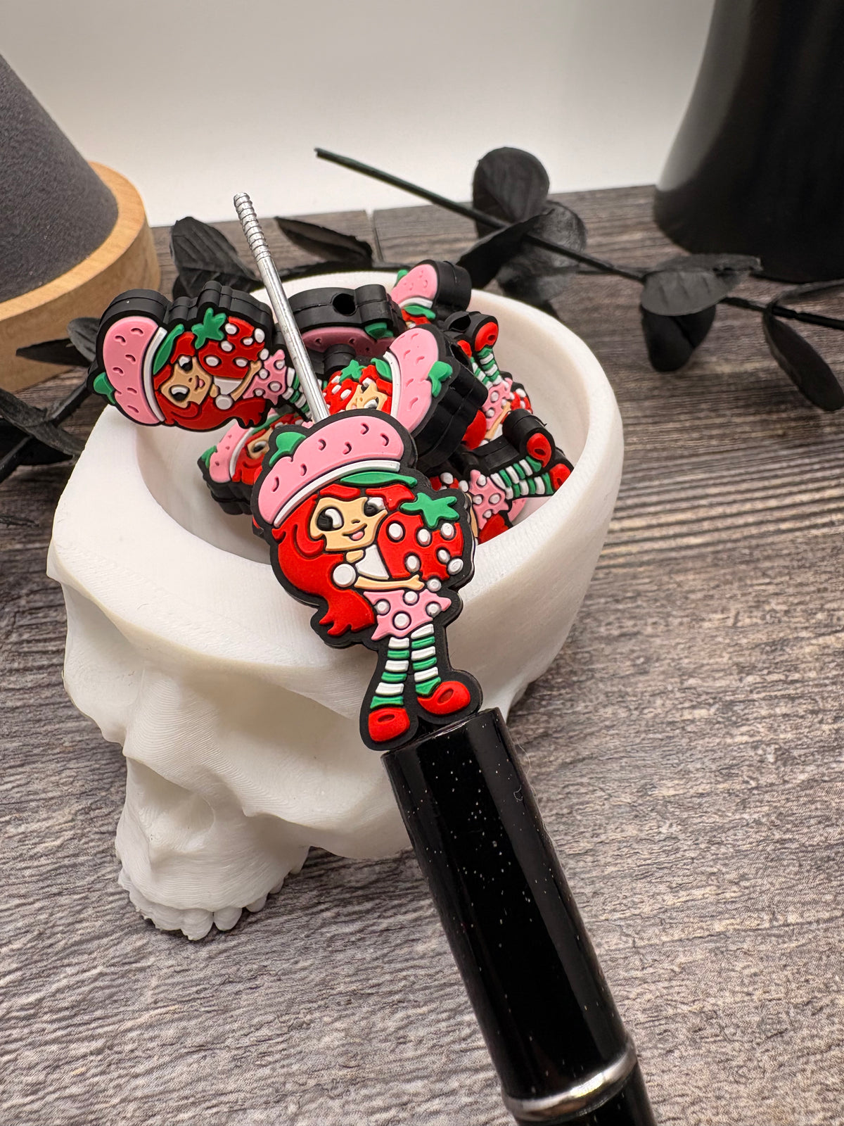 Strawberry girl Bead, Silicone focal, silicone bead for pens, crafting beads, supply, focal, silicone bead shortcake 32mm