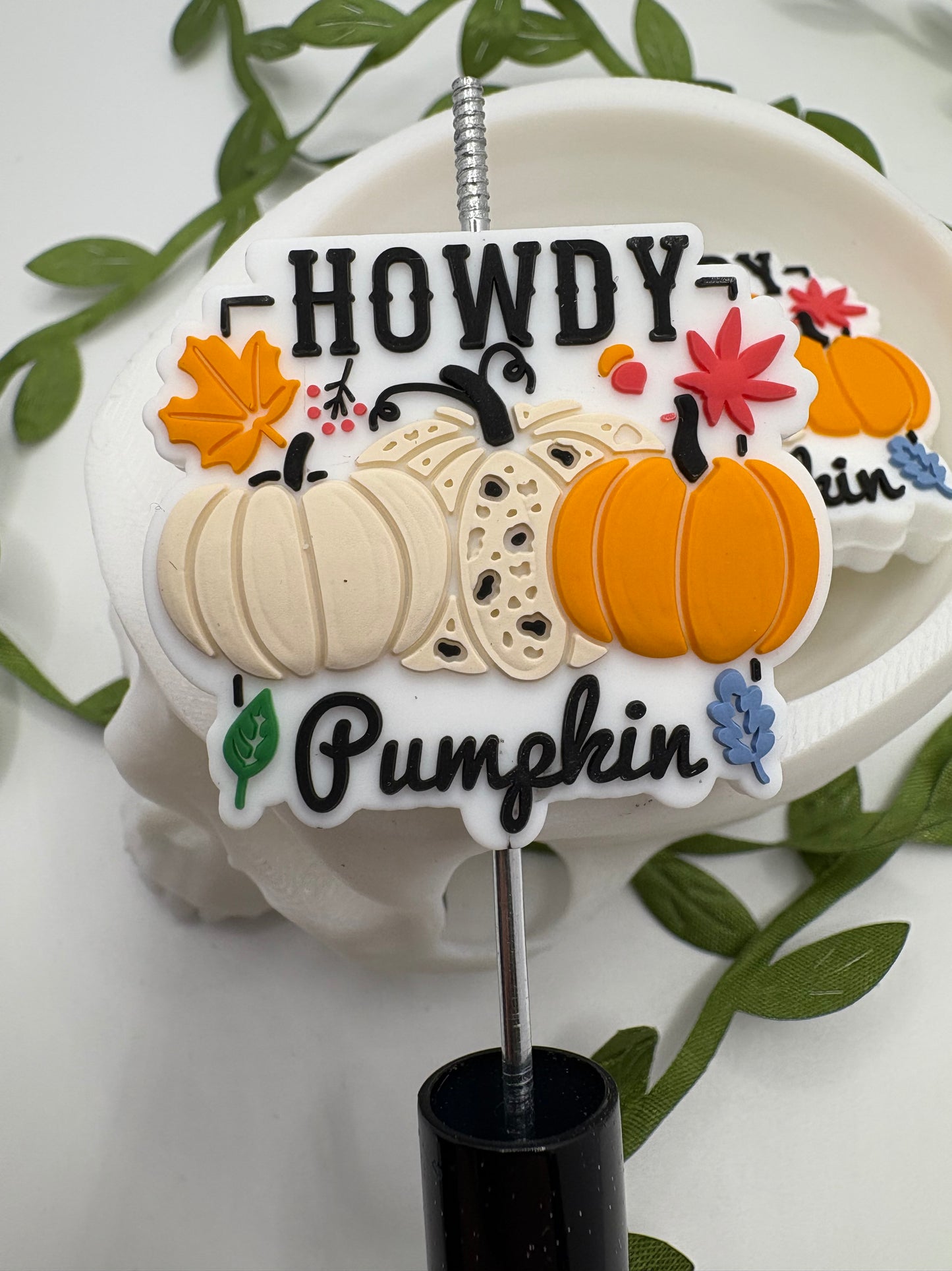 Howdy Pumpkin bead, bead for pens, crafting beads, supplies focal, supply bead, silicone focal beadable items, 1pc, 35mm