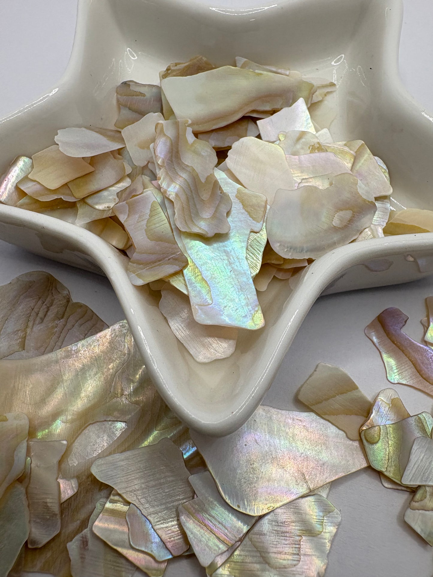 White mother pearl flake shell, shiny shell flake, resin fillers, candle making supplies .5oz by weight