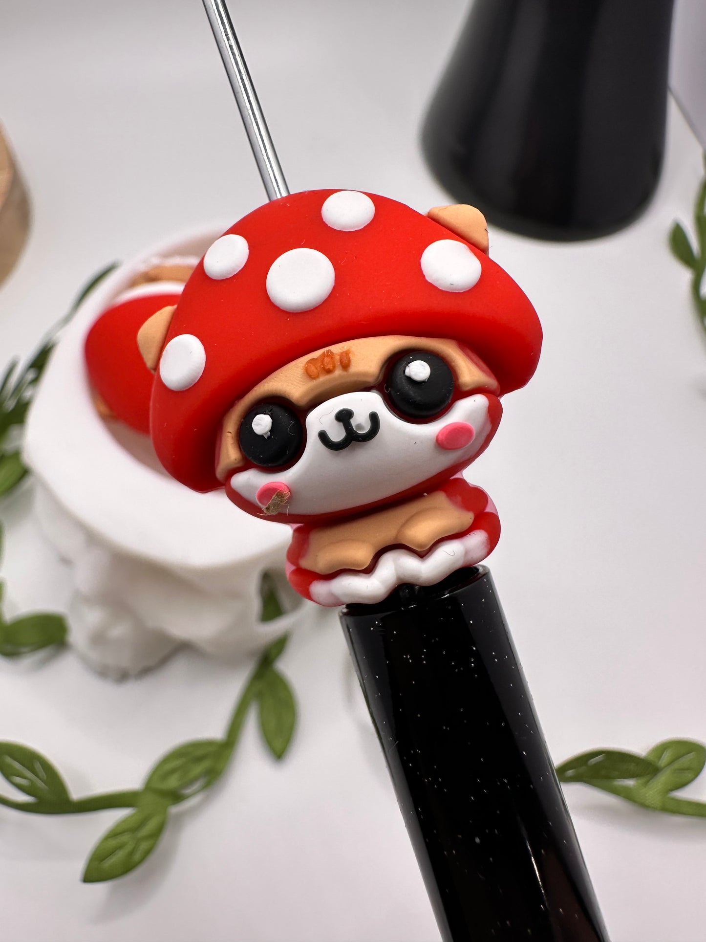 3D mushroom pet animal, cute silicone mushy bead, beads for pens, printed silicone bead, focal bead, 30.5mm