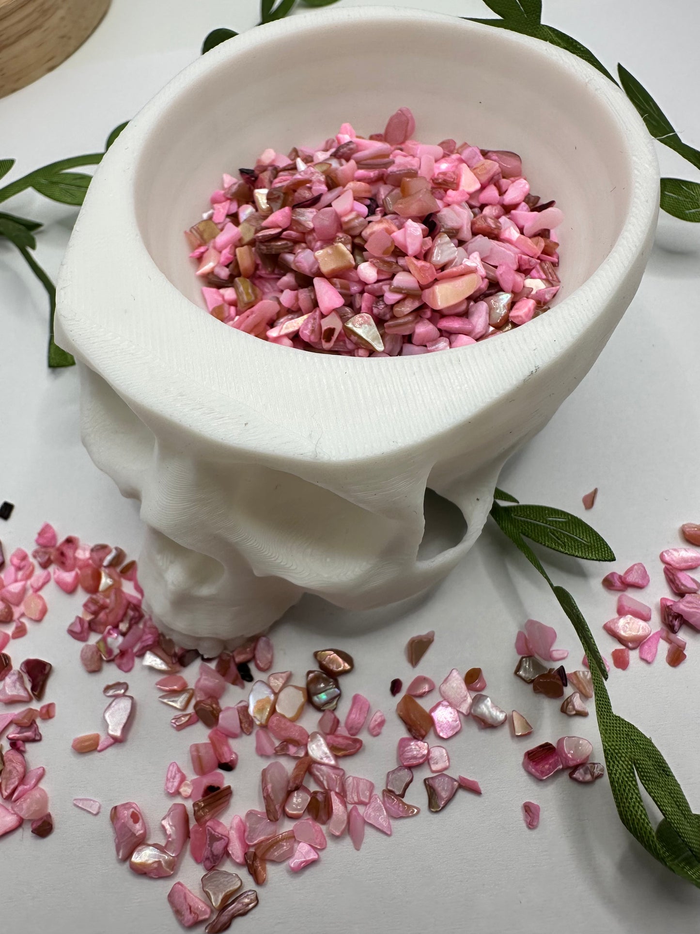 Pink dyed shell chip mix, filler, crafting chips, natural shell mix glossed chips, resin fillers, candle making supplies 1oz by weight