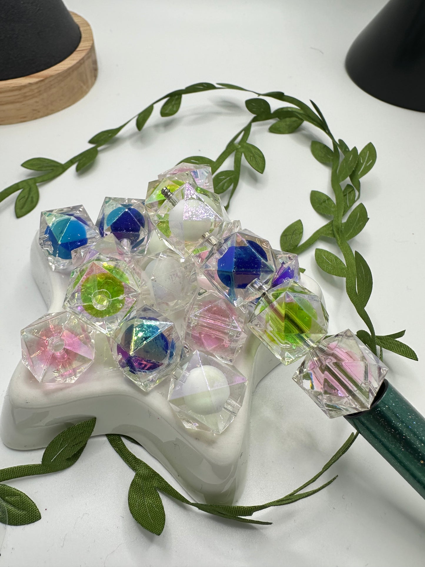 Double Hex style 2, acrylic 15mm beads for pens, beading supplies, bubblegum beads, holo beads, beading, multicolored iridescent bead