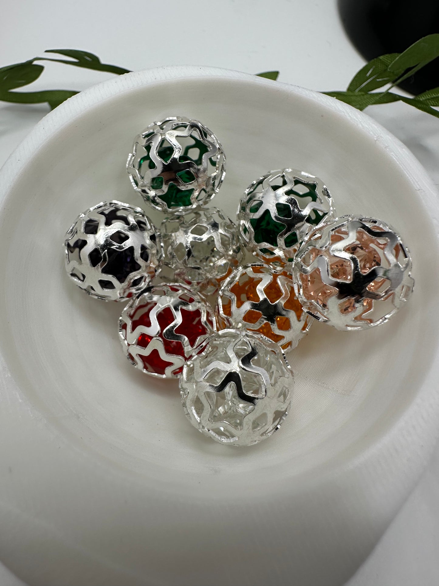 Metal Silver rhinestone star bead, 16mm beads for pens, beading supplies, beading, 5pc bag