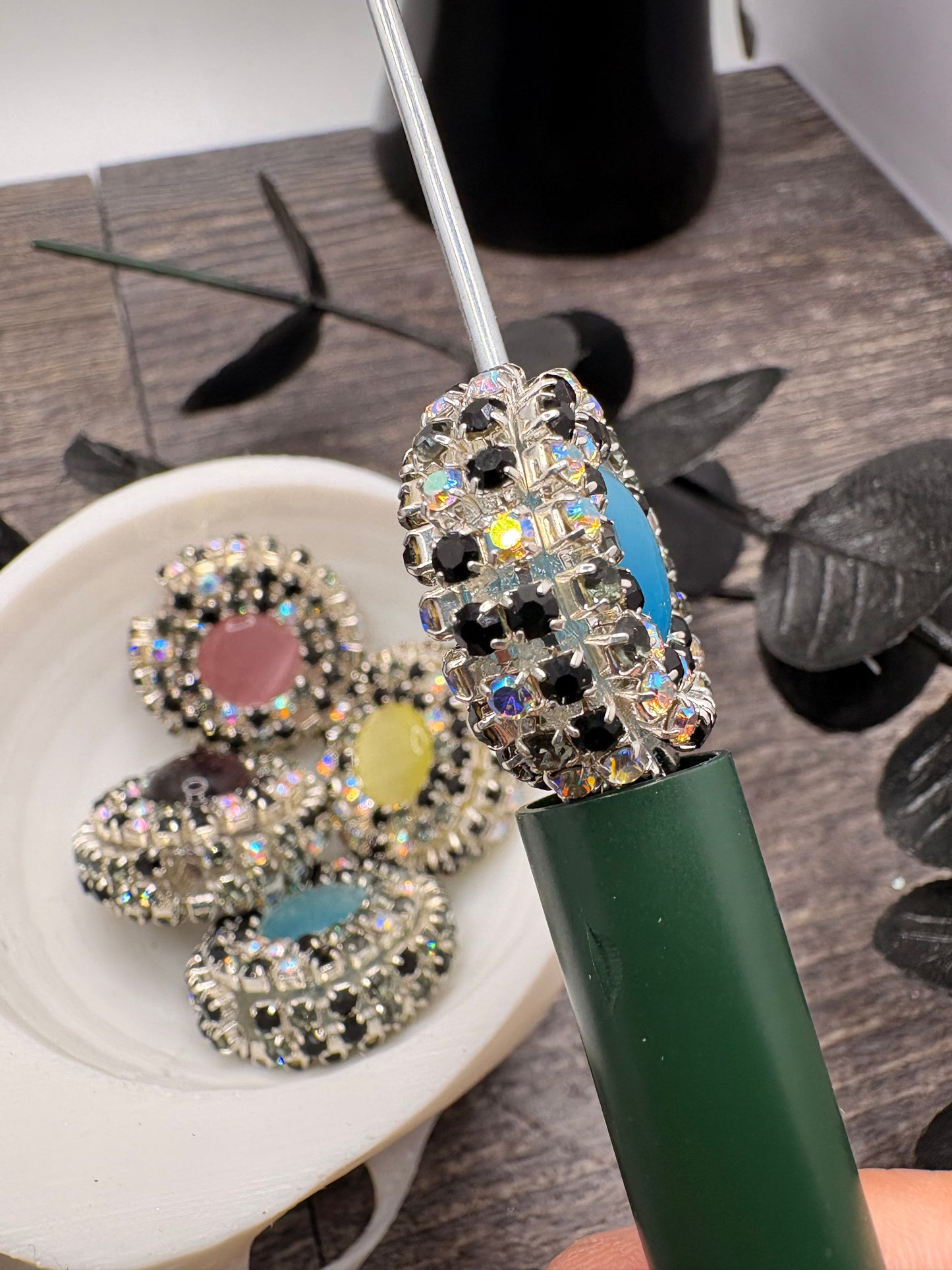 Rhinestone Cateye Jeweled Bead: 23.5mm beads for pens, beading supplies, beading, 1pc