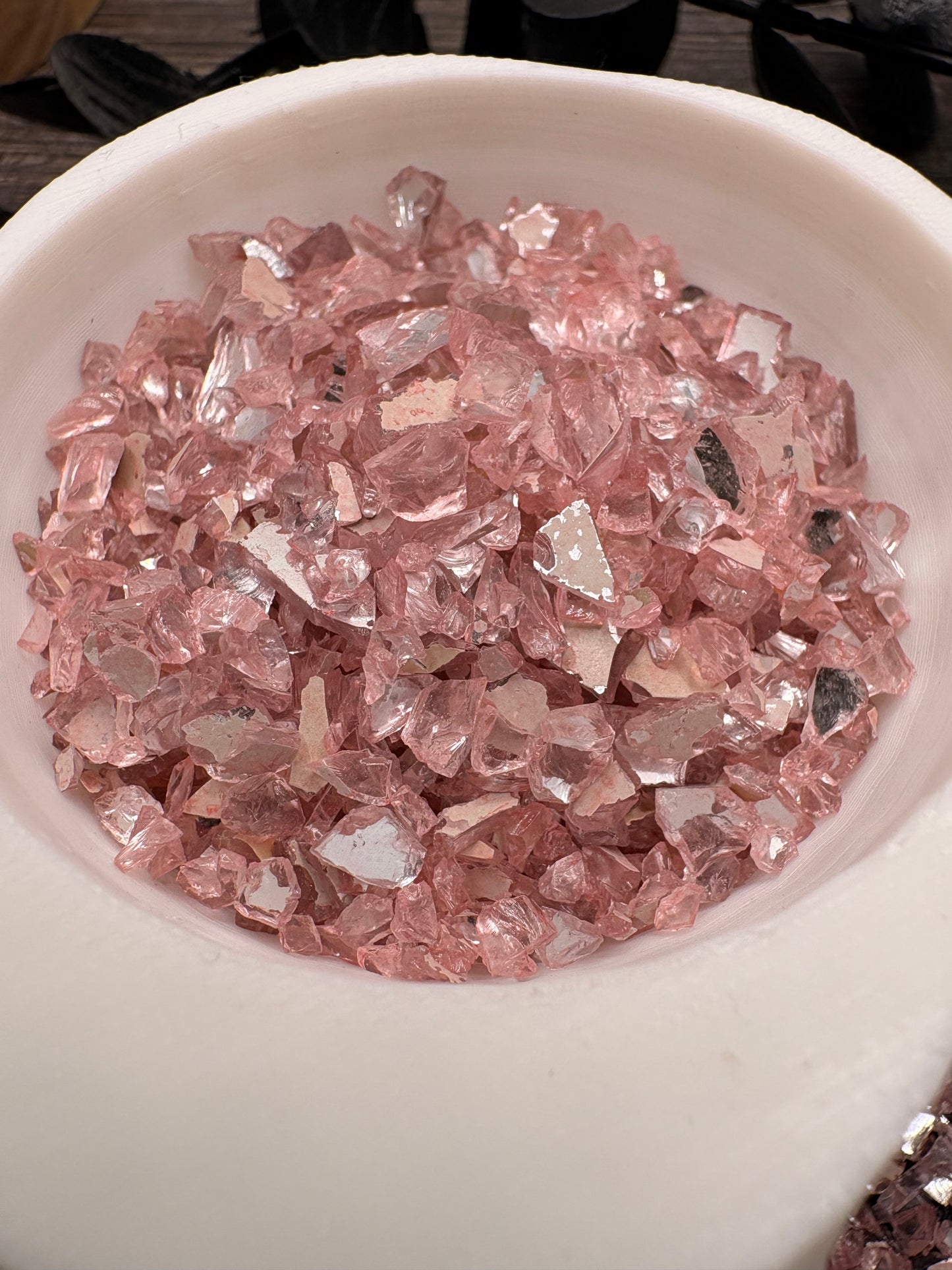 Rose: Translucent Crushed glass, resin fillers, candle making supplies 1oz by weight, crushed glass for crafting