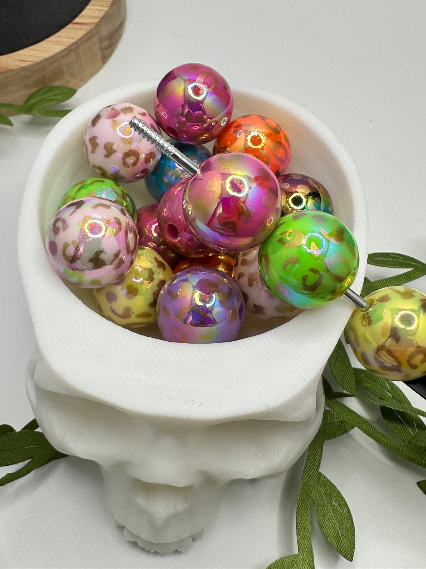 Cheetah multi color bubblegum bead, acrylic 15.5mm beads for pens, beading supplies, beading, multicolored beads