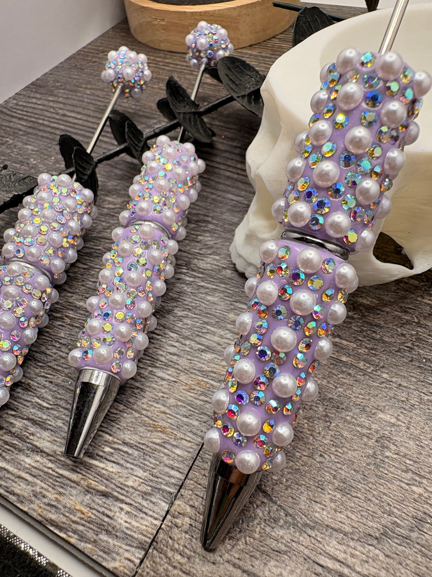 Purple Bling Pen blank: Beadable black ink, pen for beading crafts