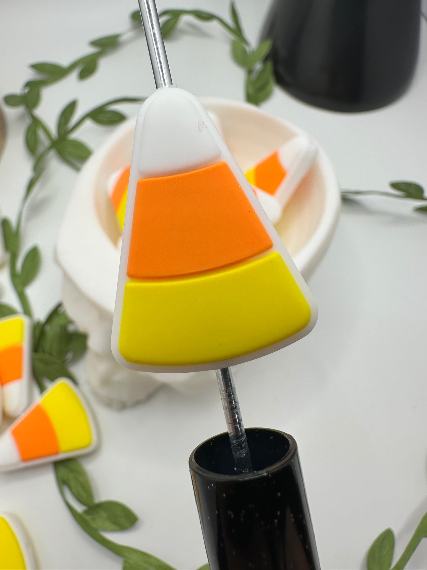Candy Corn bead, bead for pens, crafting beads, supplies, focal, supply bead, silicone focal beadable items, 1pc, 29mm