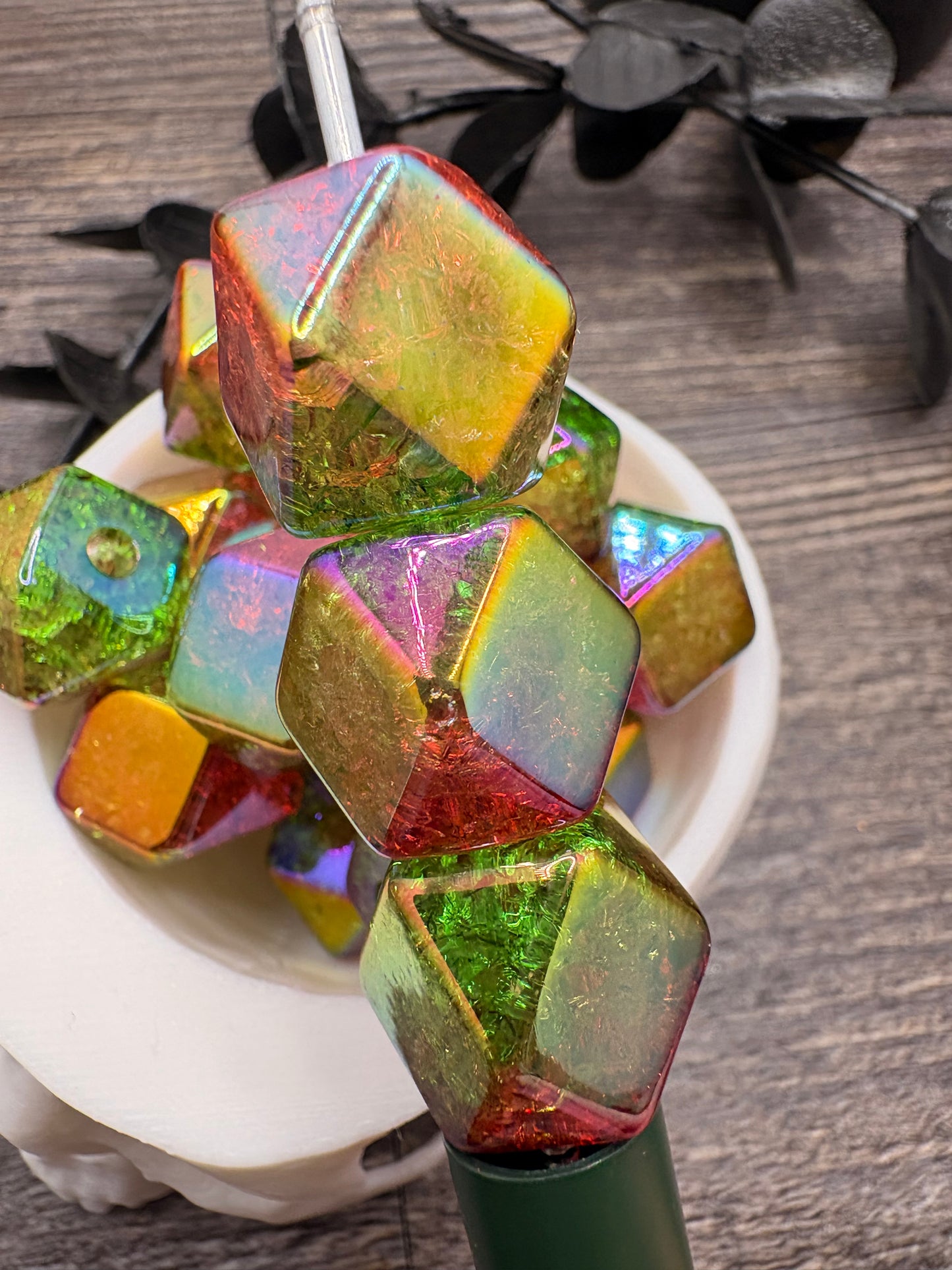 Crackle Meximas Hexagon bead, acrylic 15.5mm beads for pens, beading supplies, acrylic beads