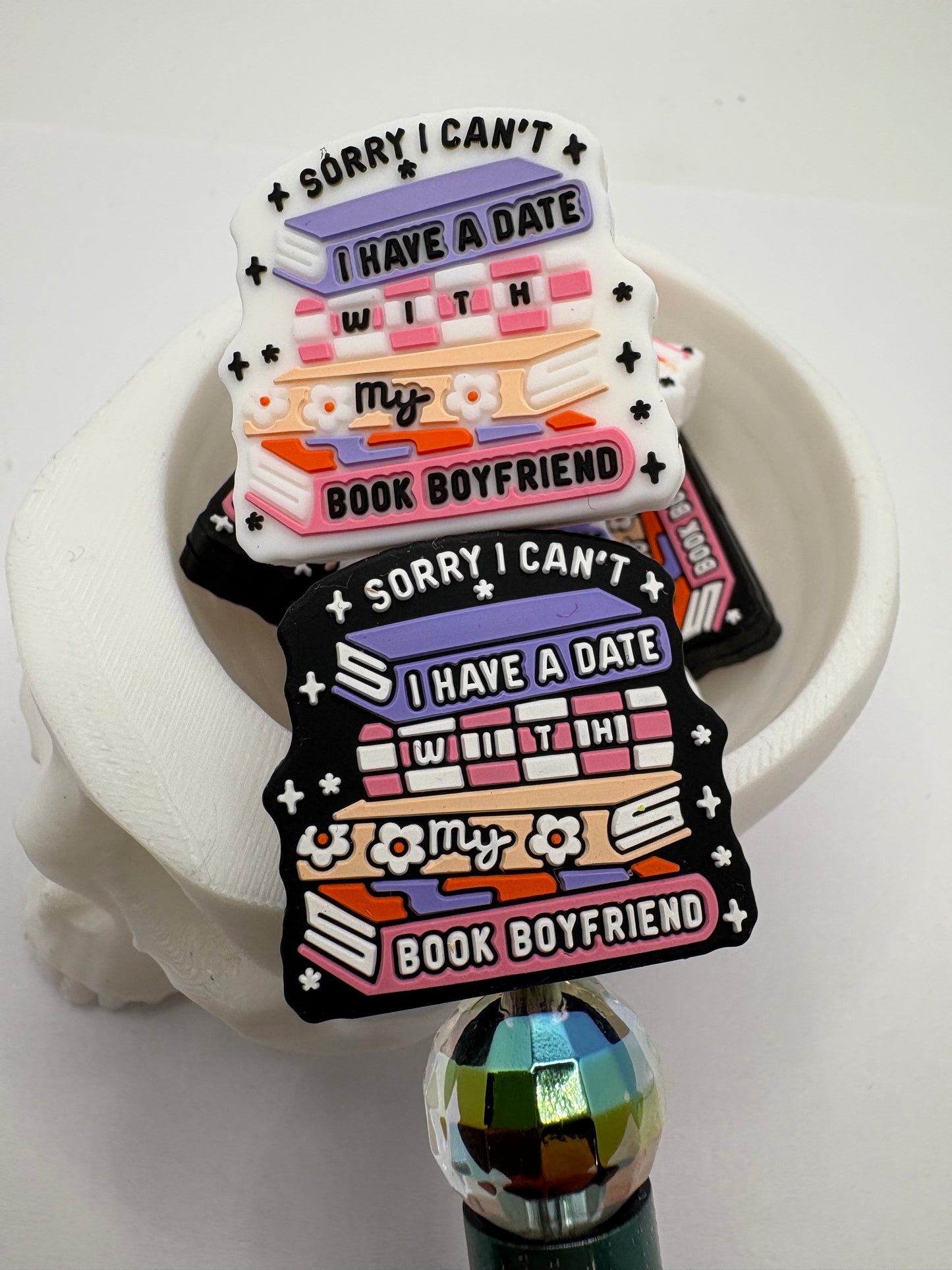 Funny Book humor, Silicone focal bead, cute bead for pens, double sided print 28mm, 1pc