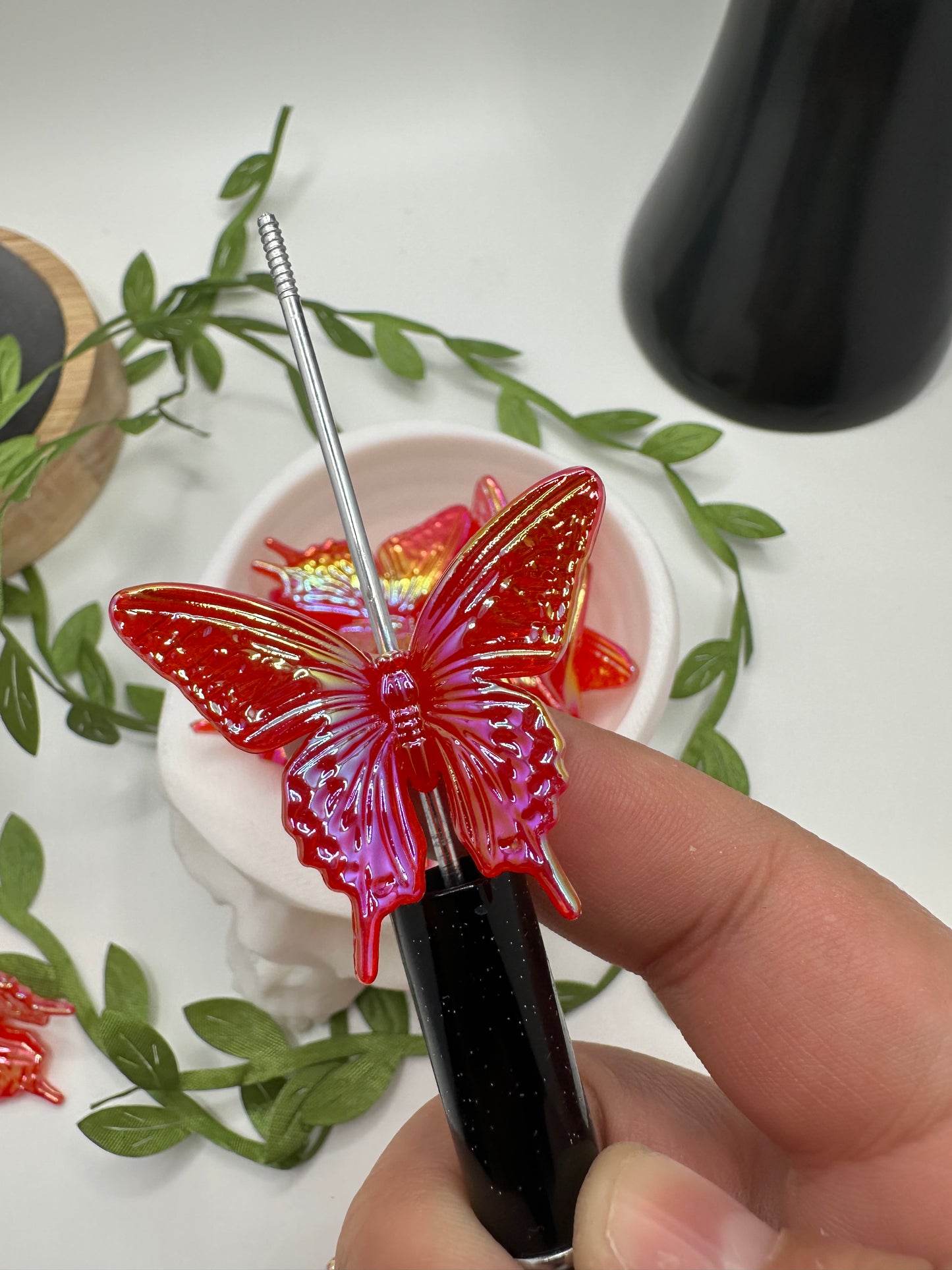 Butterfly Red bead, acrylic beads for pens, beading supplies, beading, 32.5mm, beads for keychain