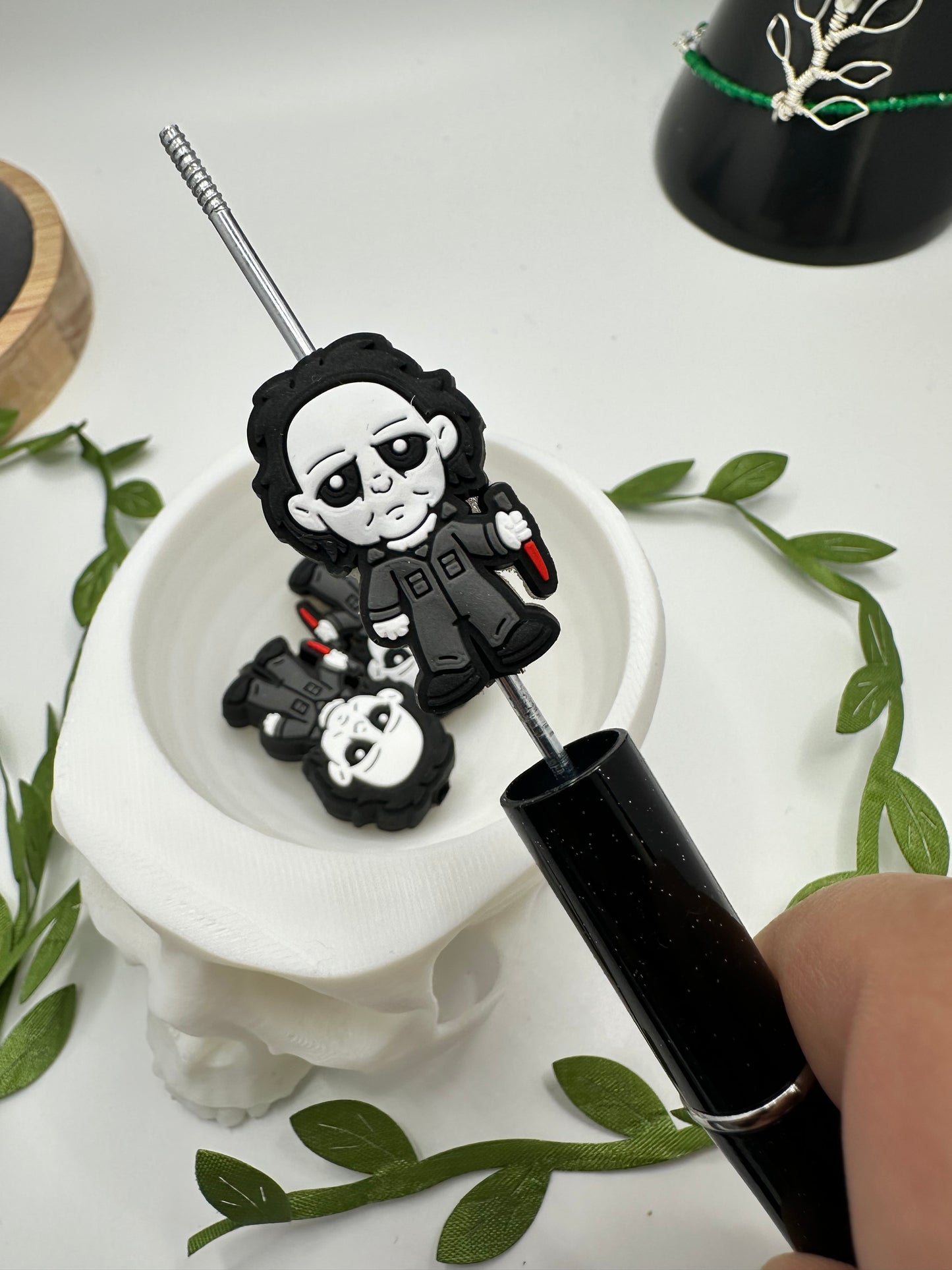 Horror character M Meyers, Silicone focal bead, cute bead for pens, bead for beadable items, bead double sided silicone bead 30.5mm