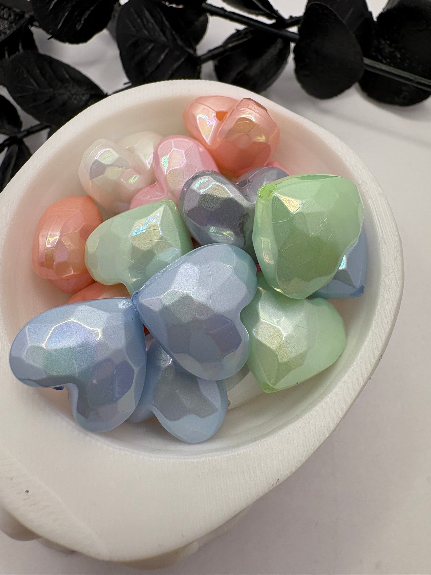 Gem pastel heart 5pc bead, acrylic 17mm beads for pens, beading supplies, 5pc mix