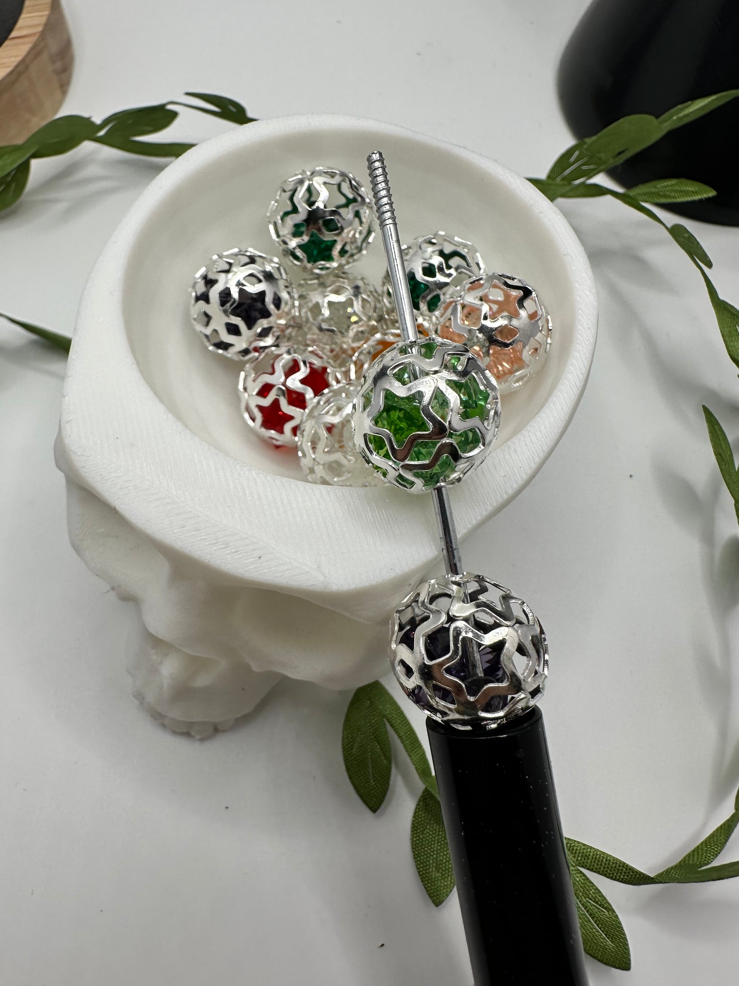 Metal Silver rhinestone star bead, 16mm beads for pens, beading supplies, beading, 5pc bag