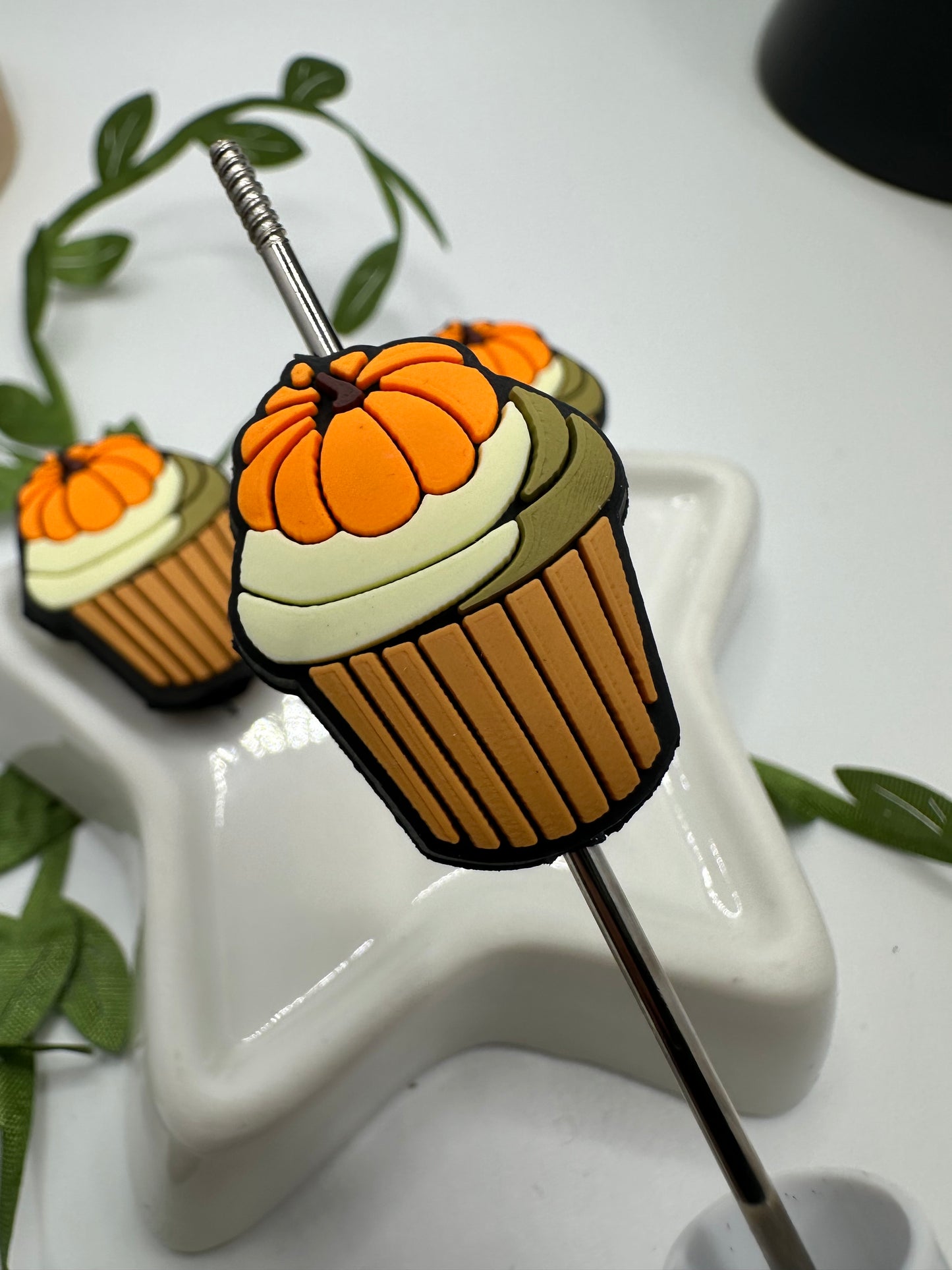 Pumpkin dessert cupcake focal bead for pen, bead supplies, Focal bead for beadable items, silicone single bead 27mm