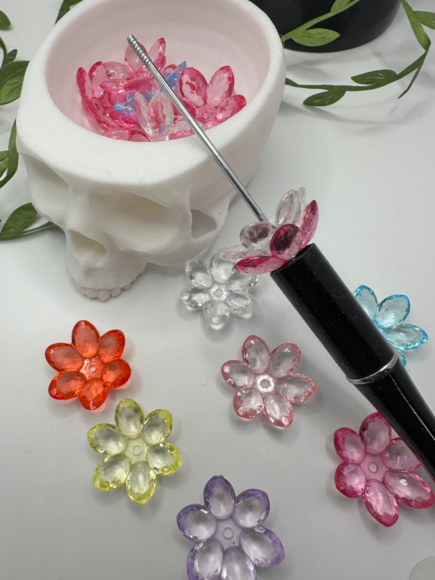 Small Flower bead, acrylic 21mm beads for pens, beading supplies, beading, 5pc flower set