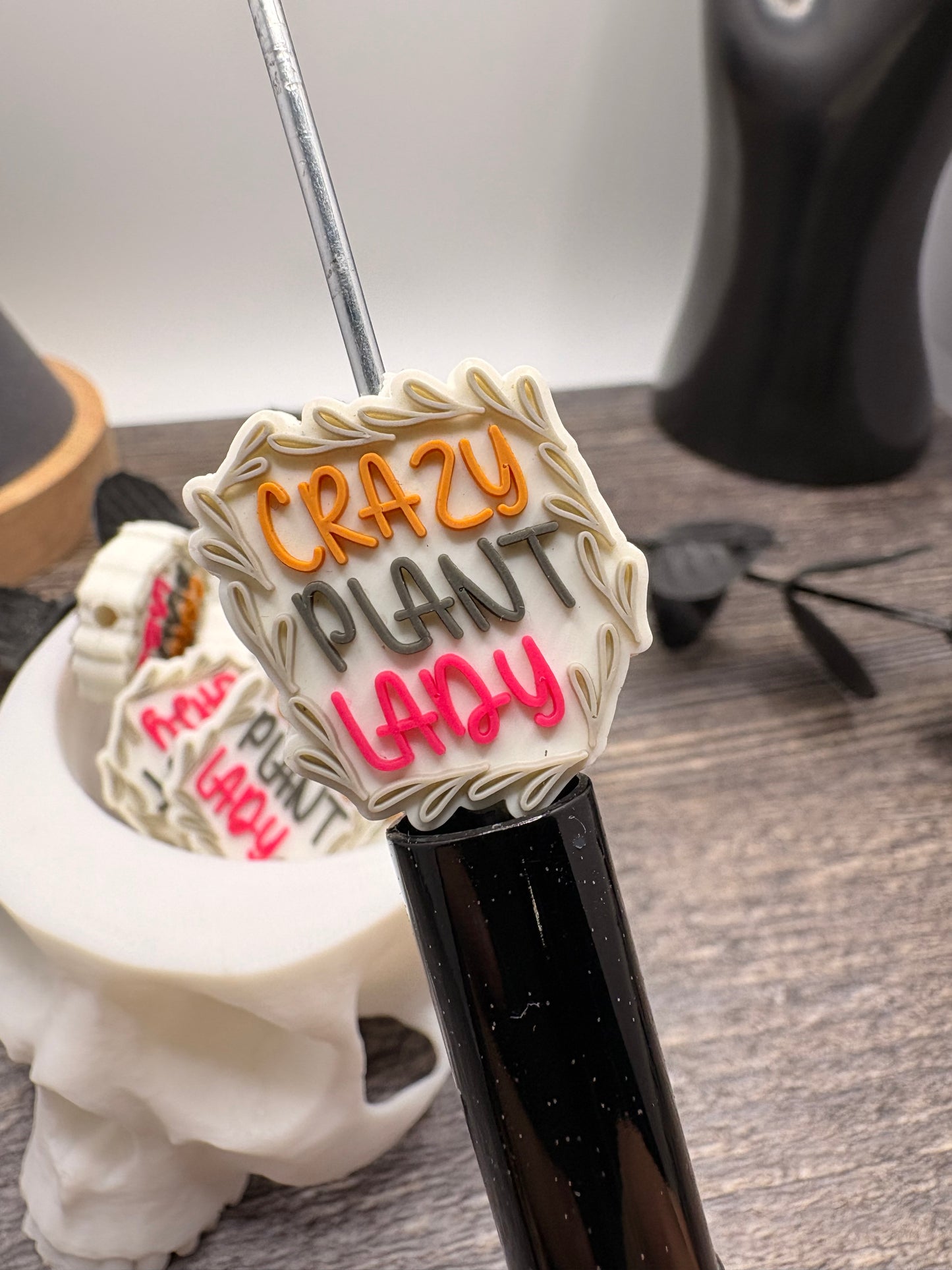 Crazy plant lady Bead, Silicone focal, silicone bead for pens, crafting beads, supply, focal, 25mm