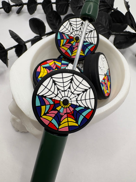Stained Glass web Bead, Silicone focal bead, cute bead for pens, double sided print 29mm, 1pc