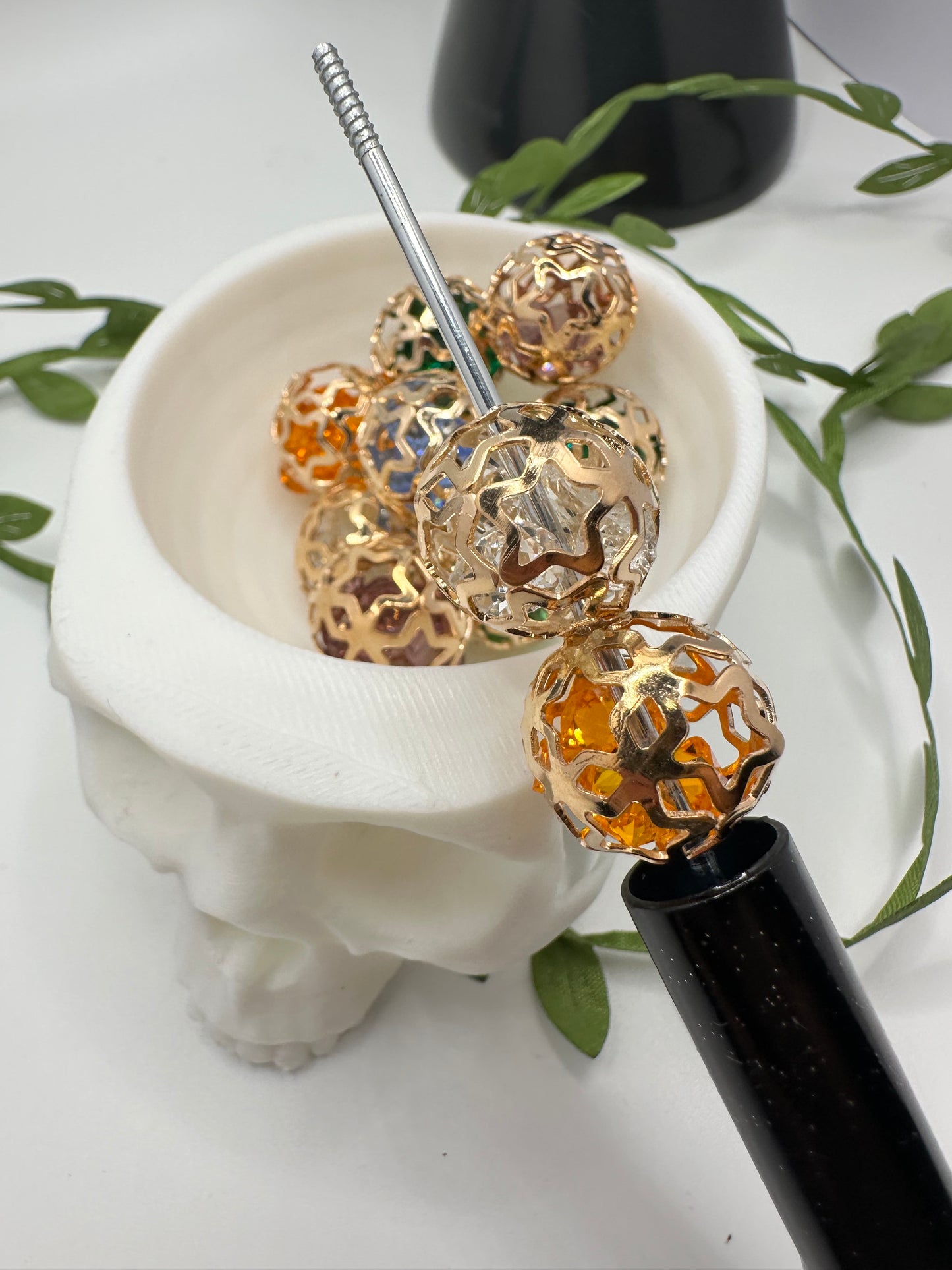 Metal Gold rhinestone star bead, 16mm beads for pens, beading supplies, beading, 5pc bag