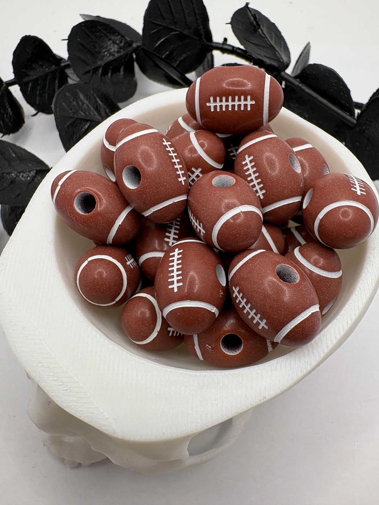 Football sports shaped bead, acrylic 12mm beads for pens, beading supplies, beading, 5pc